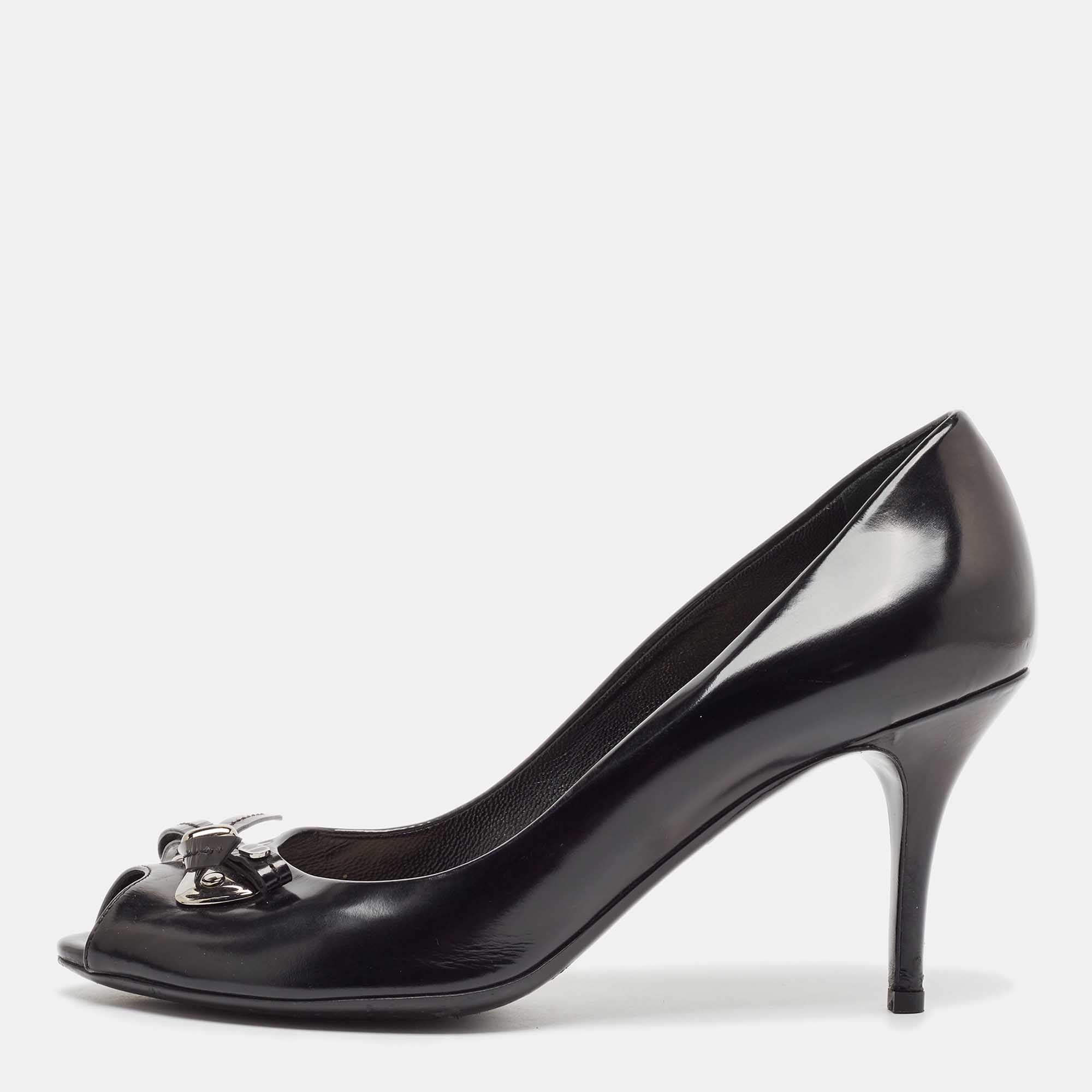 

Dior Black Leather Bow Peep Toe Pumps Size