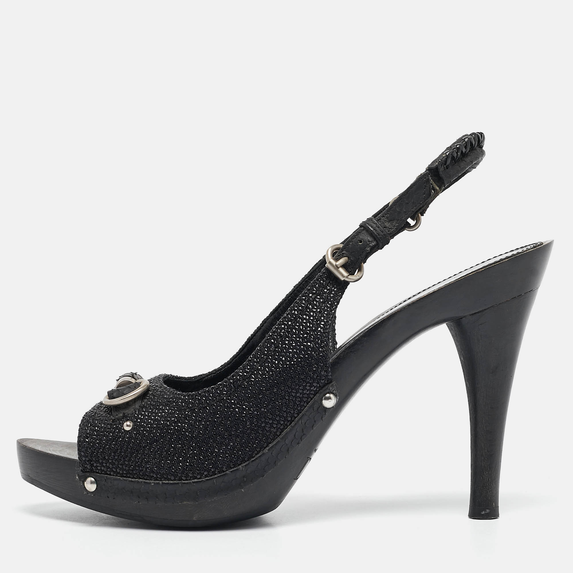 

Dior Black Python Embossed Leather and Raffia Ankle Strap Sandals Size