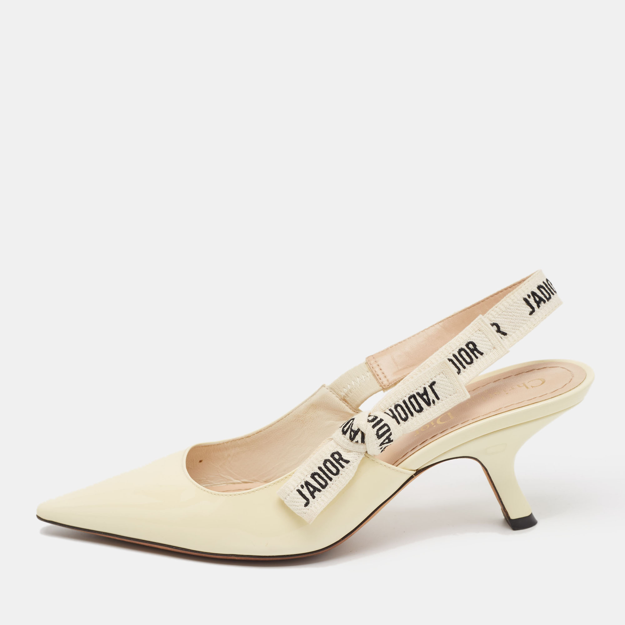 Pre-owned Dior Cream Patent J'a Slingback Pumps Size 37