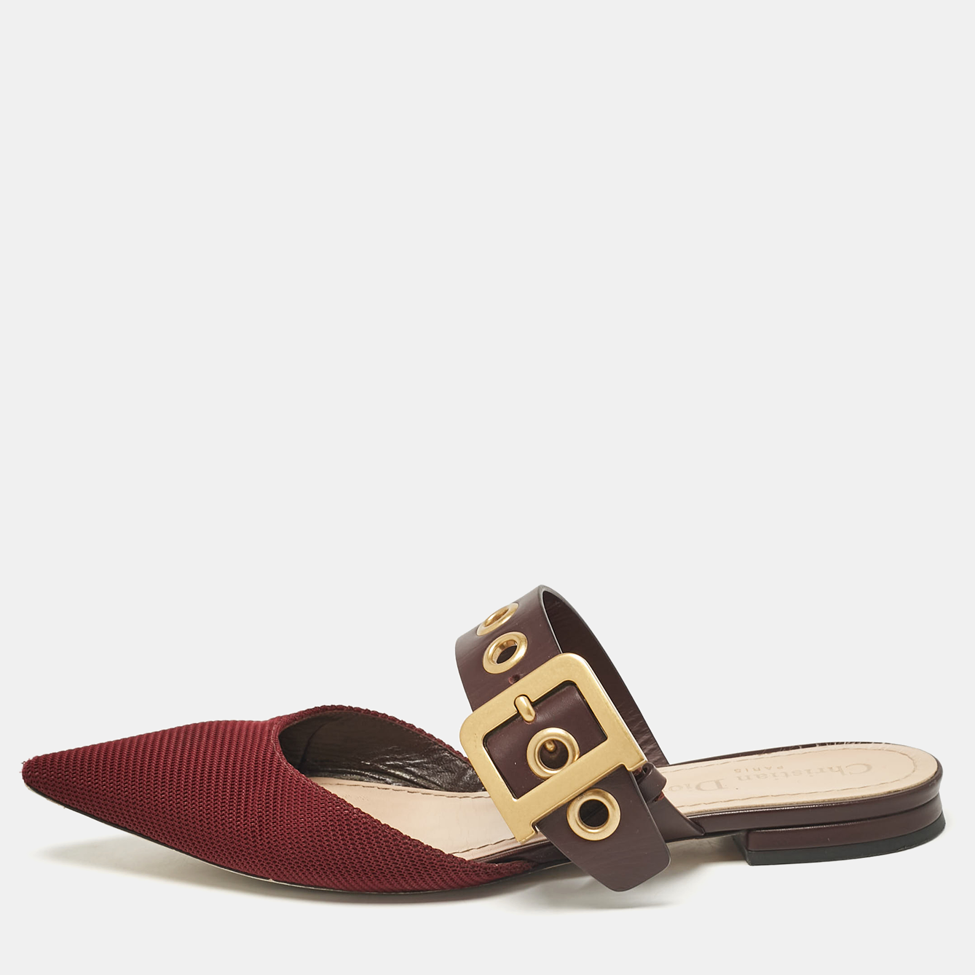 

Dior Burgundy Technical Fabric and Leather D-Dior Flat Mules Size