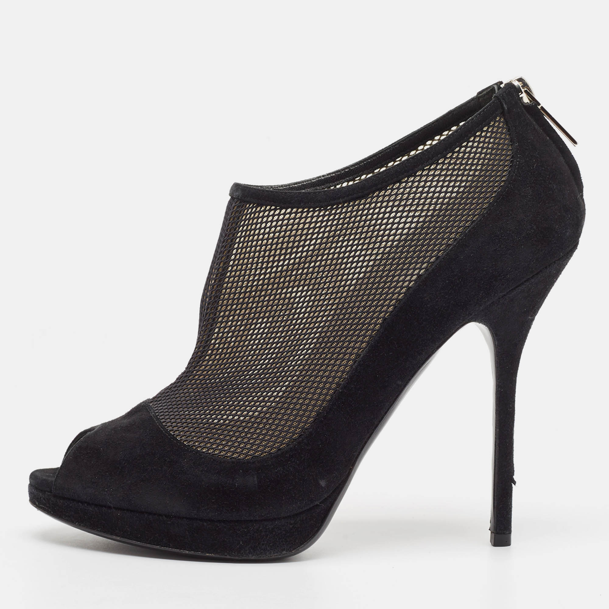 

Dior Black Mesh and Suede Peep Toe Booties Size