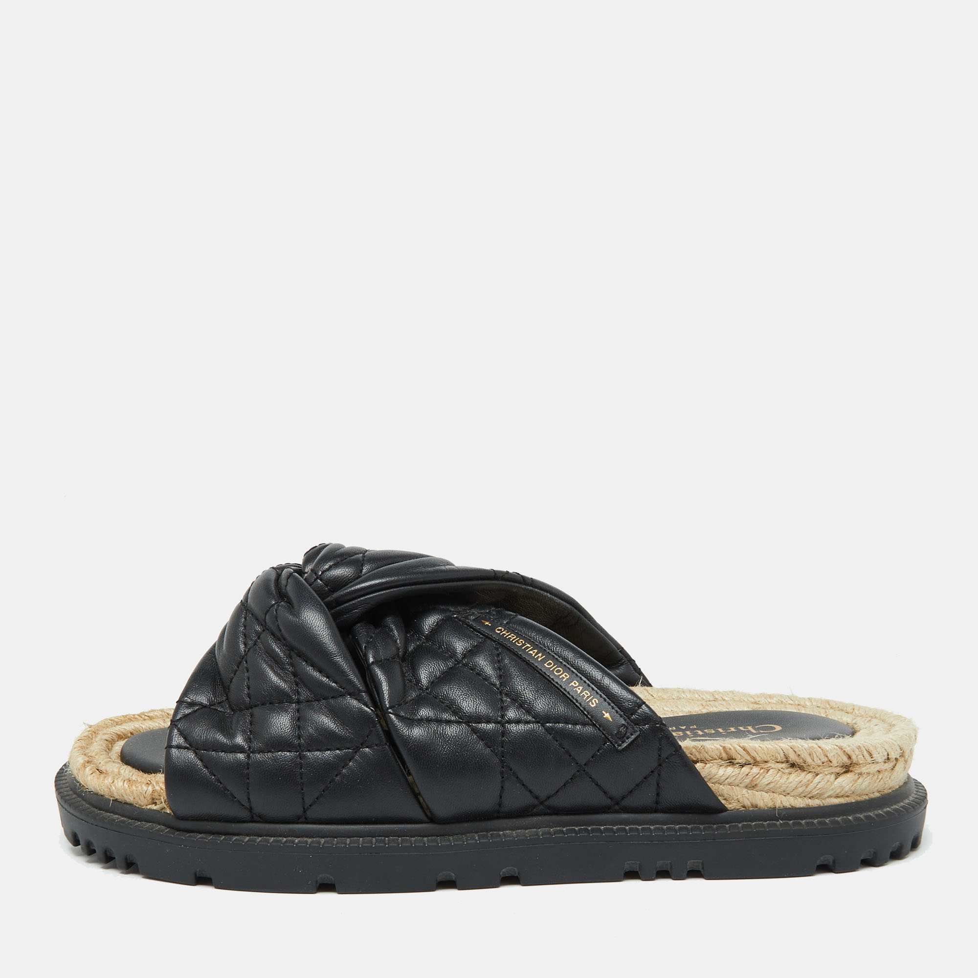 

Dior Black Cannage Quilted Leather D-Twist Espadrille Flat Sandals Size