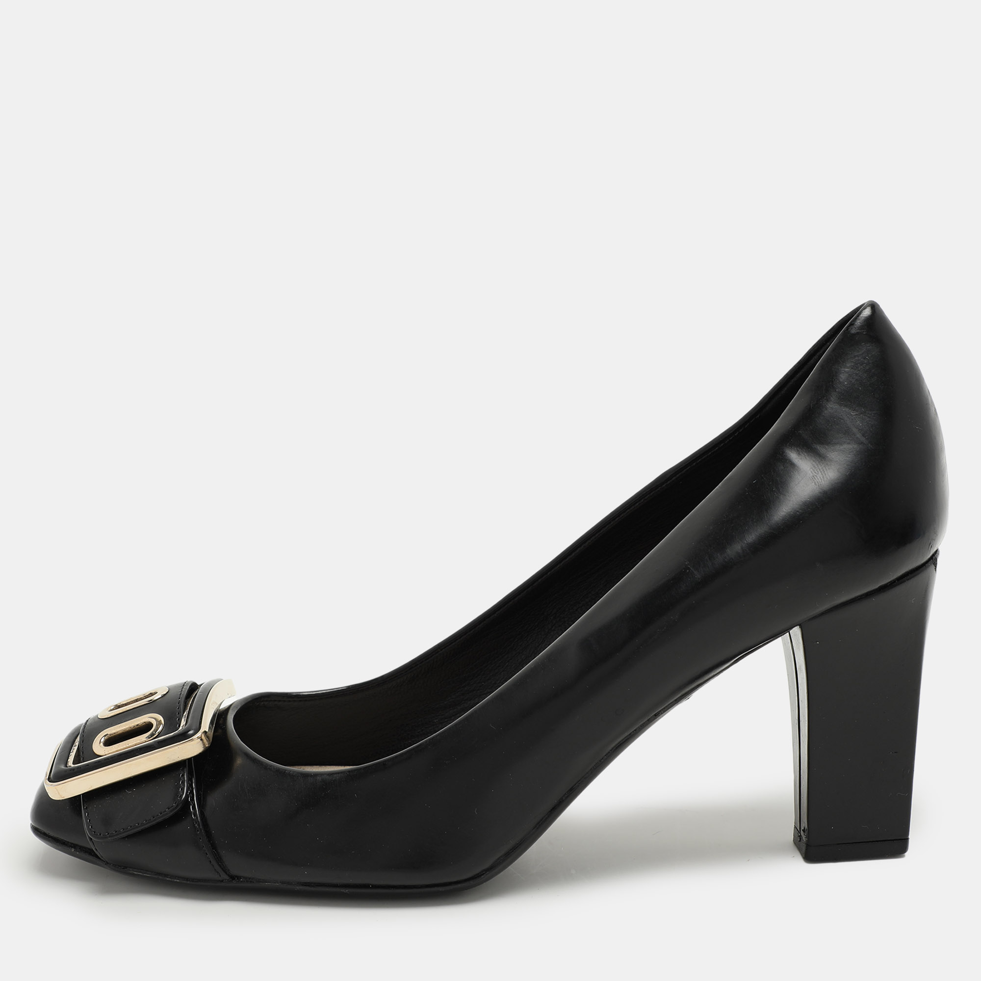 

Dior Black Leather Buckle Embellished Pumps Size