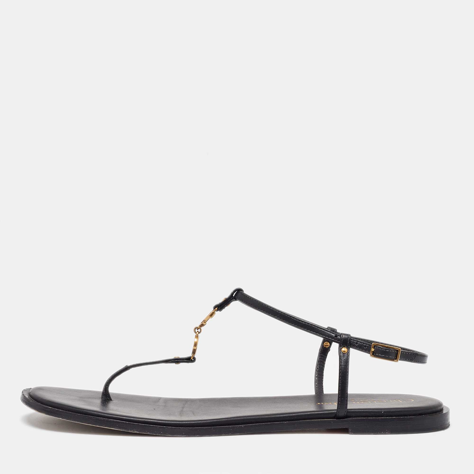 

Dior Black Leather D'cest Thong Flat Sandals Size