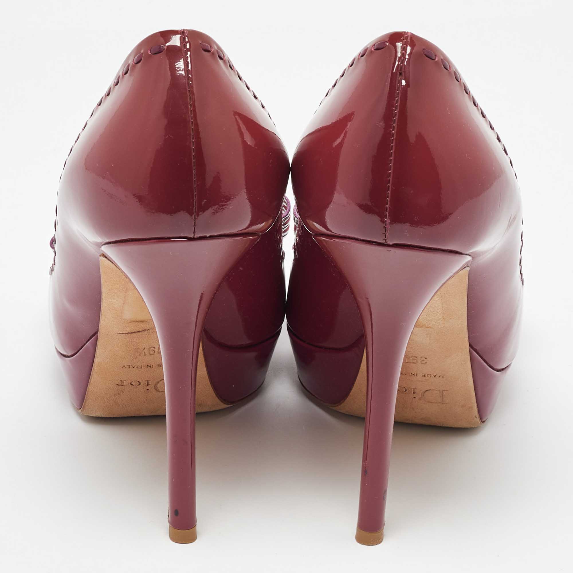 Dior Red Patent Leather Bow Platform Peep Toe Pumps Size 39.5 