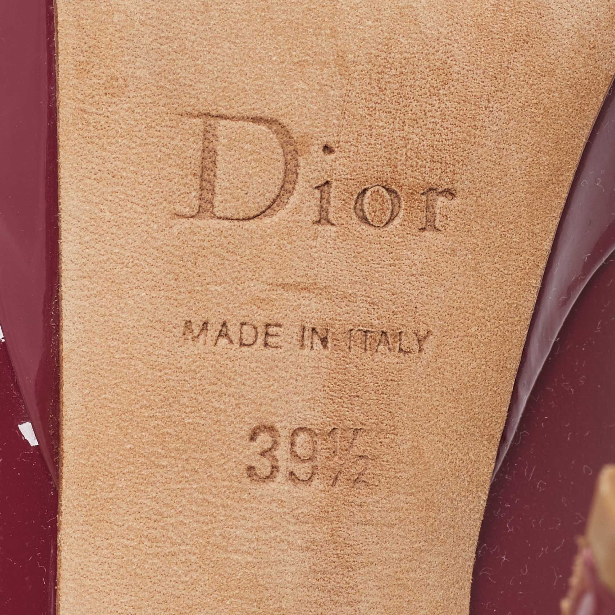 Dior Red Patent Leather Bow Platform Peep Toe Pumps Size 39.5 