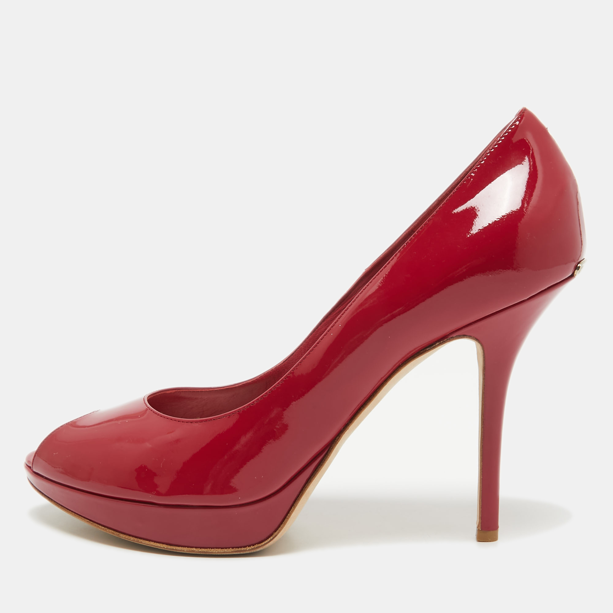 

Dior Red Patent Leather Miss Dior Peep Toe Pumps Size