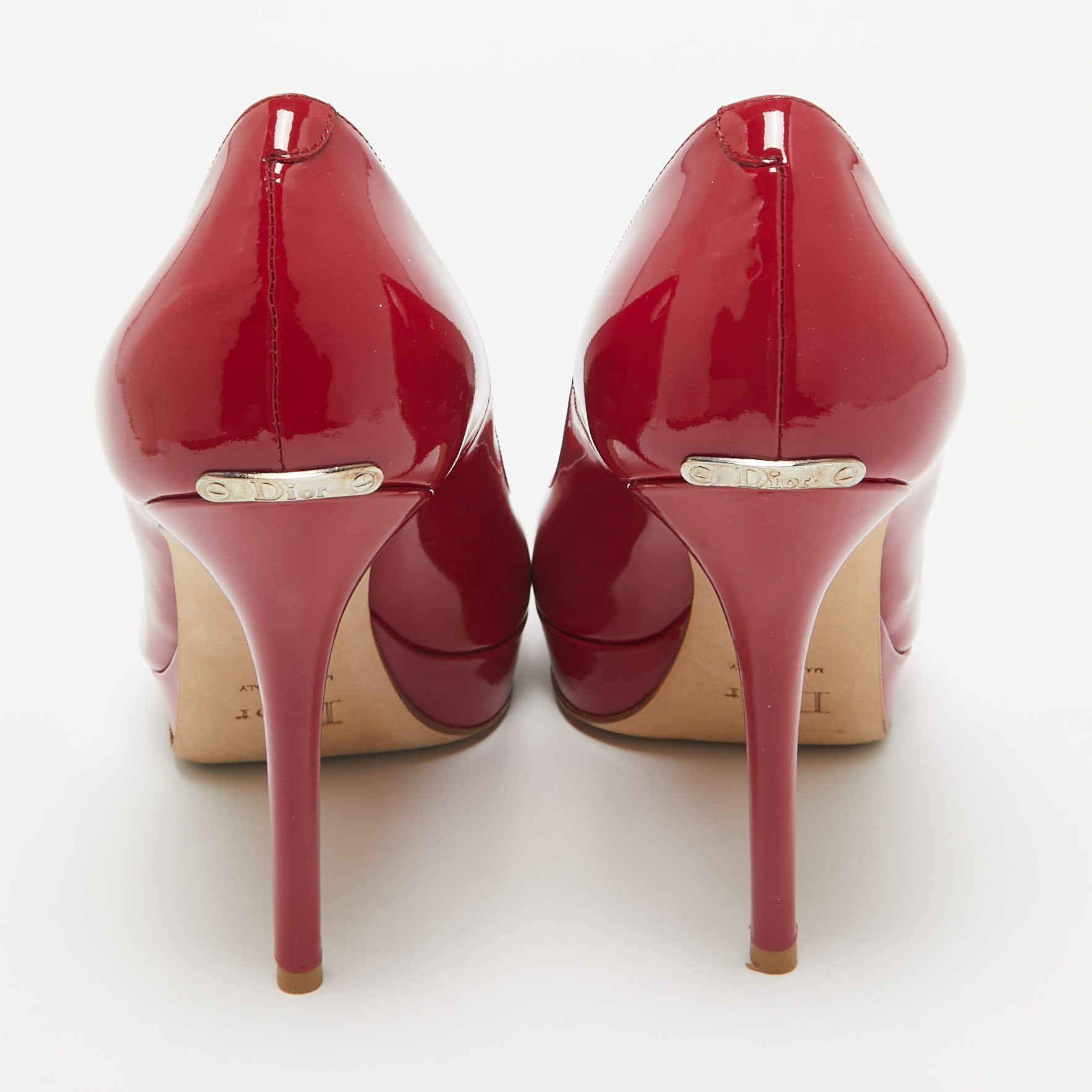 Dior Red Patent Leather Miss Dior Peep Toe Pumps Size 41 