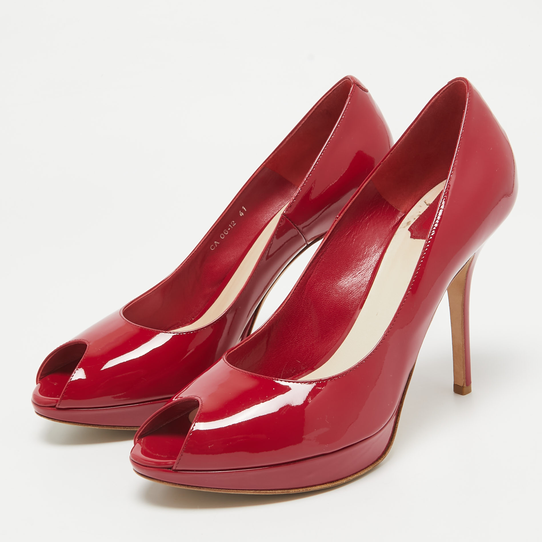 Dior Red Patent Leather Miss Dior Peep Toe Pumps Size 41 
