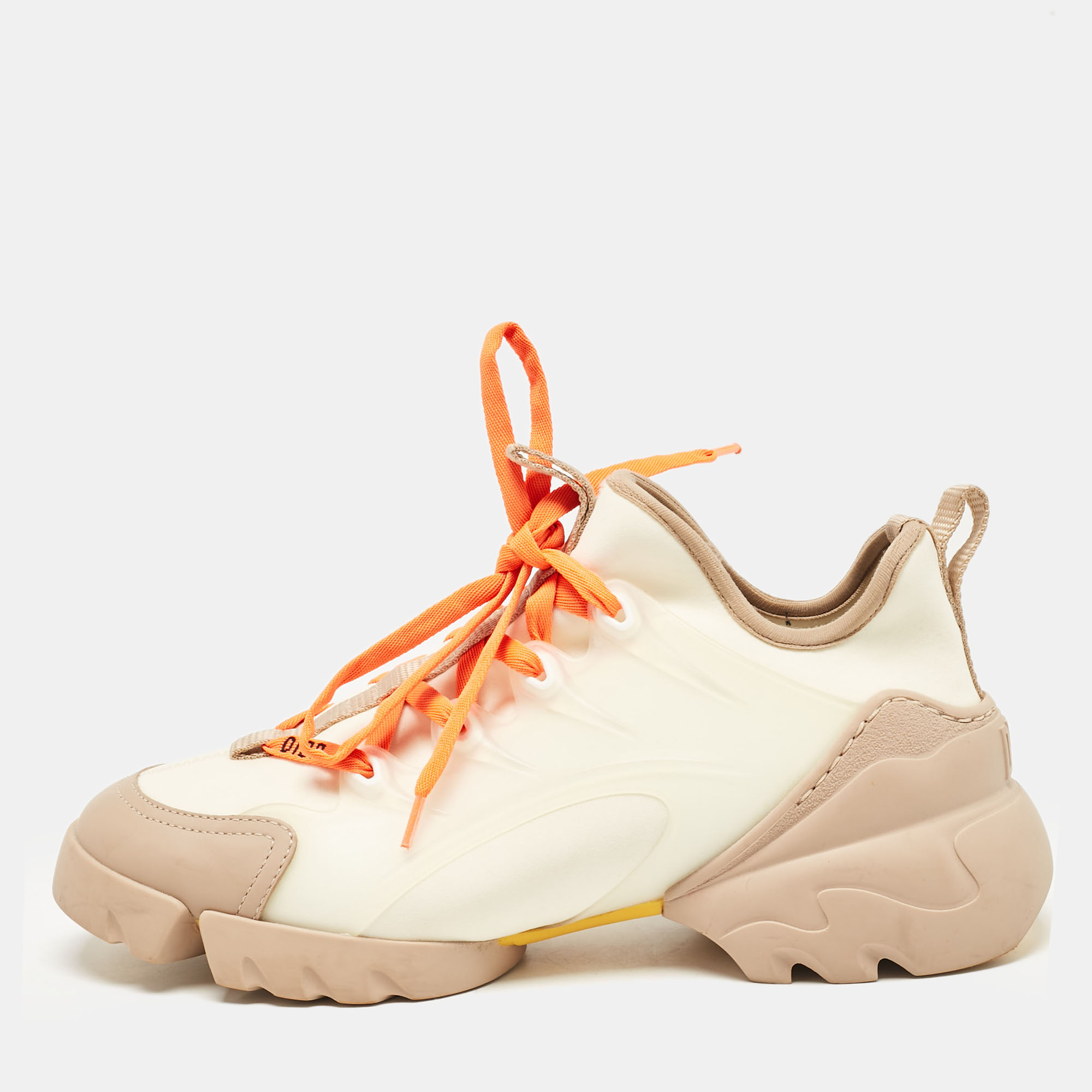 

Dior Cream/Orange Fabric and PVC D-Connect Lace Up Sneakers Size