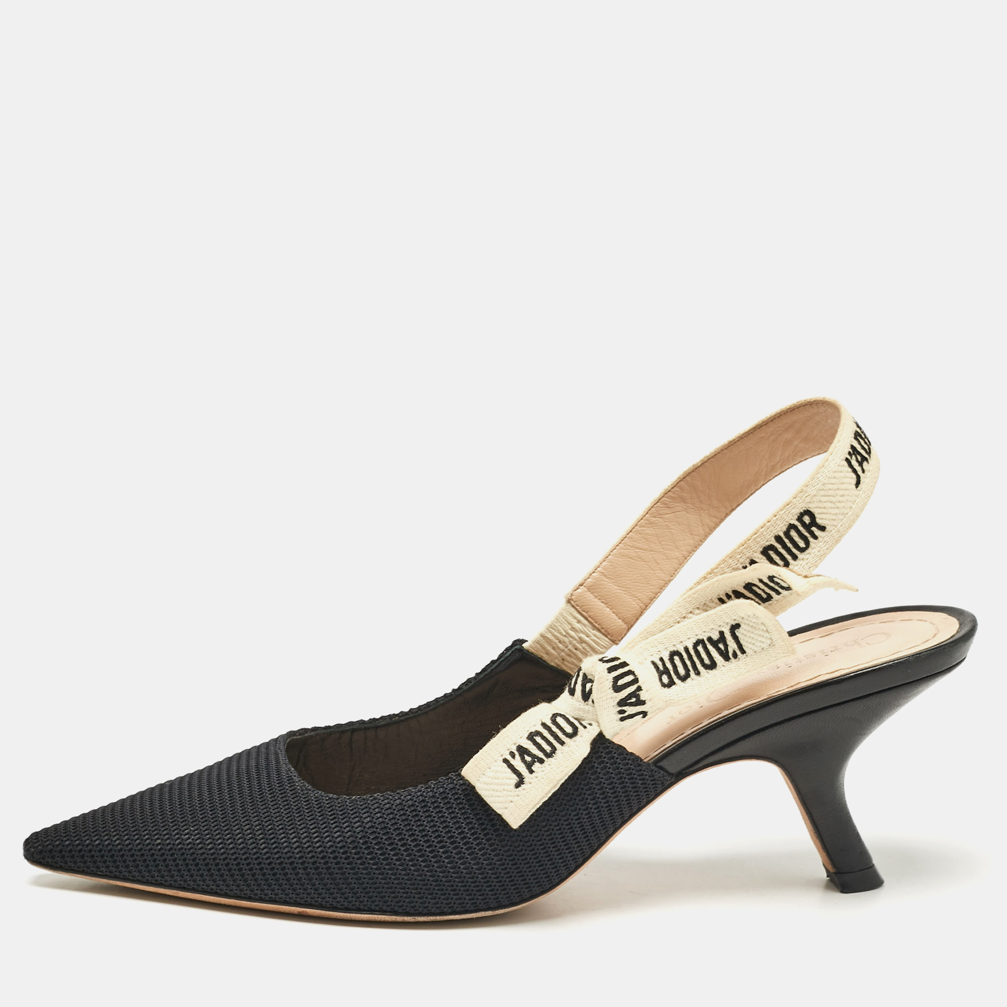 

Dior Black Technical Fabric J'adior Slingback Pumps Size