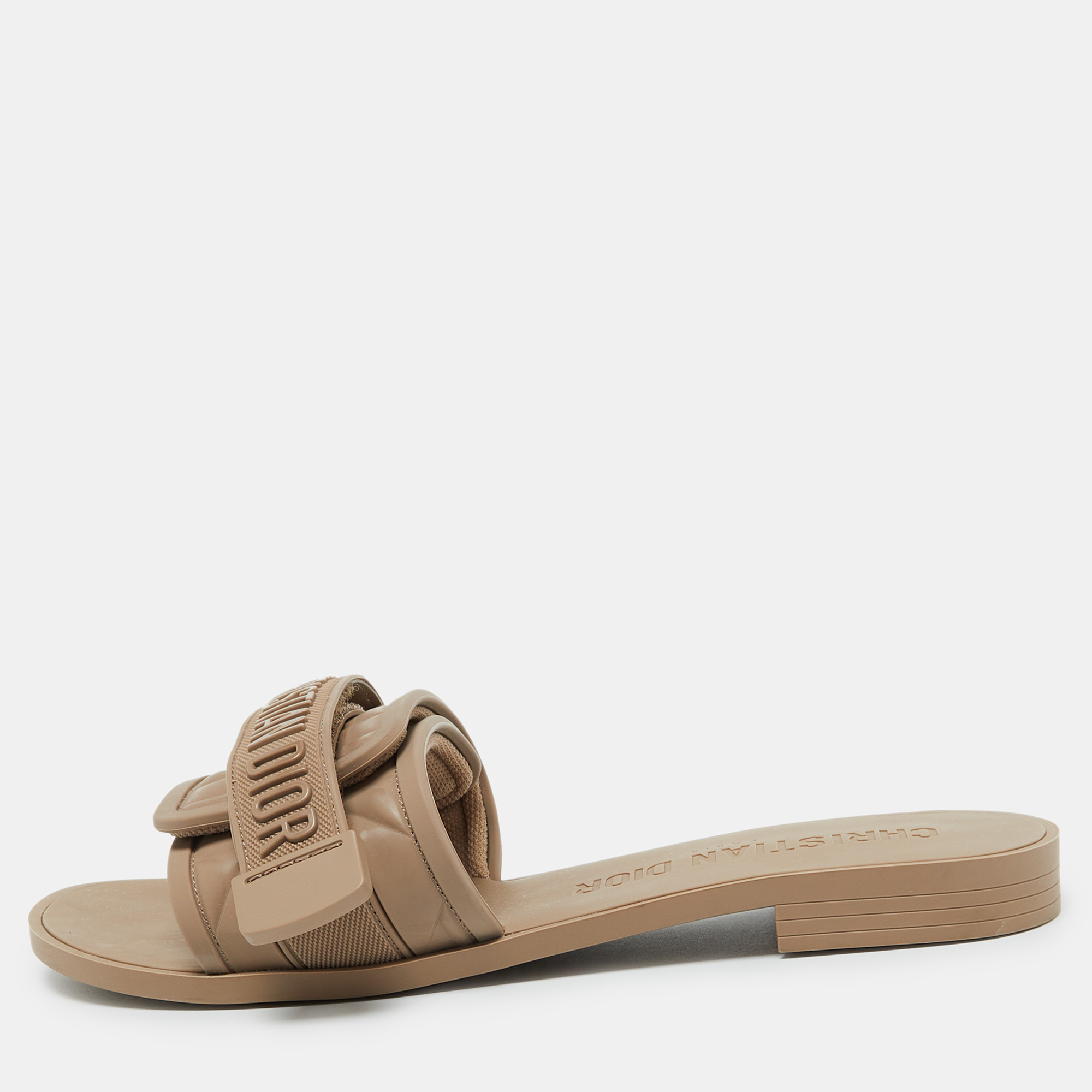 

Dior Light Brown Rubber Diorevolution Flat Sandals Size