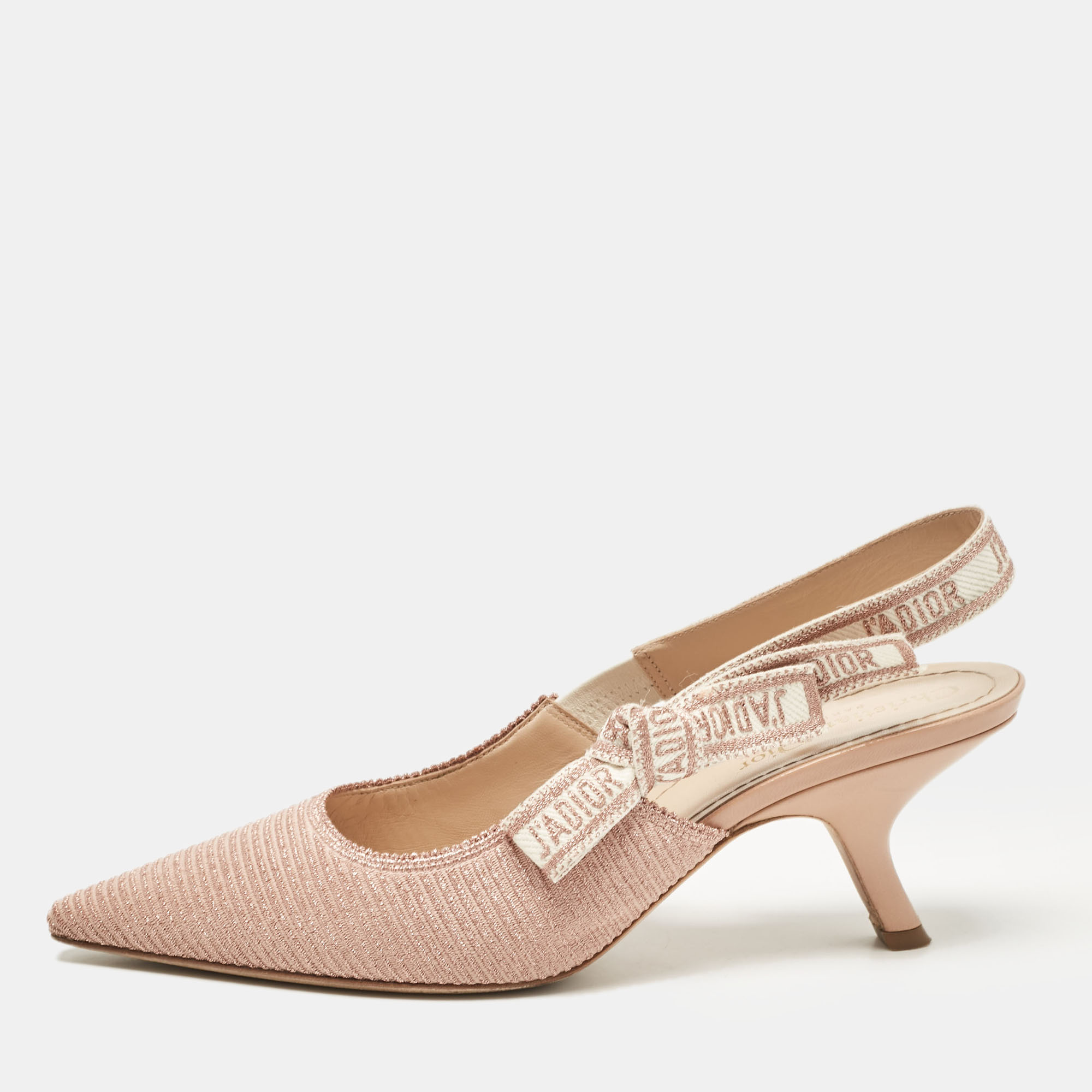 

Dior Pink Embroidered Canvas J'Adior Slingback Pumps Size