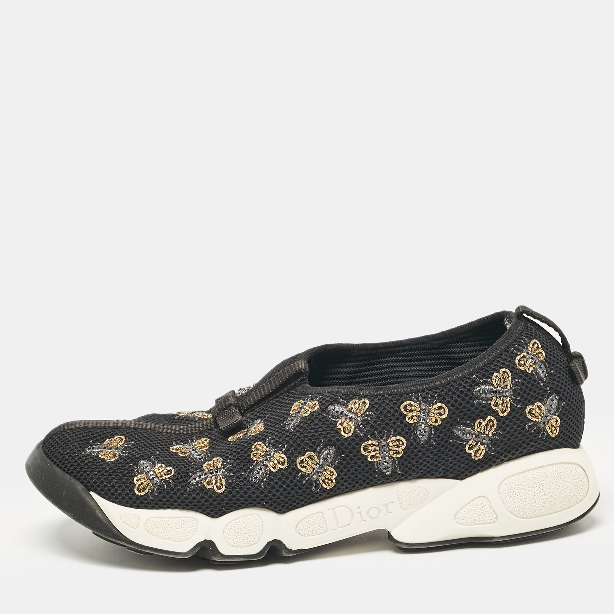 

Dior Black Mesh Bee Embellished Fusion Slip On Sneakers Size