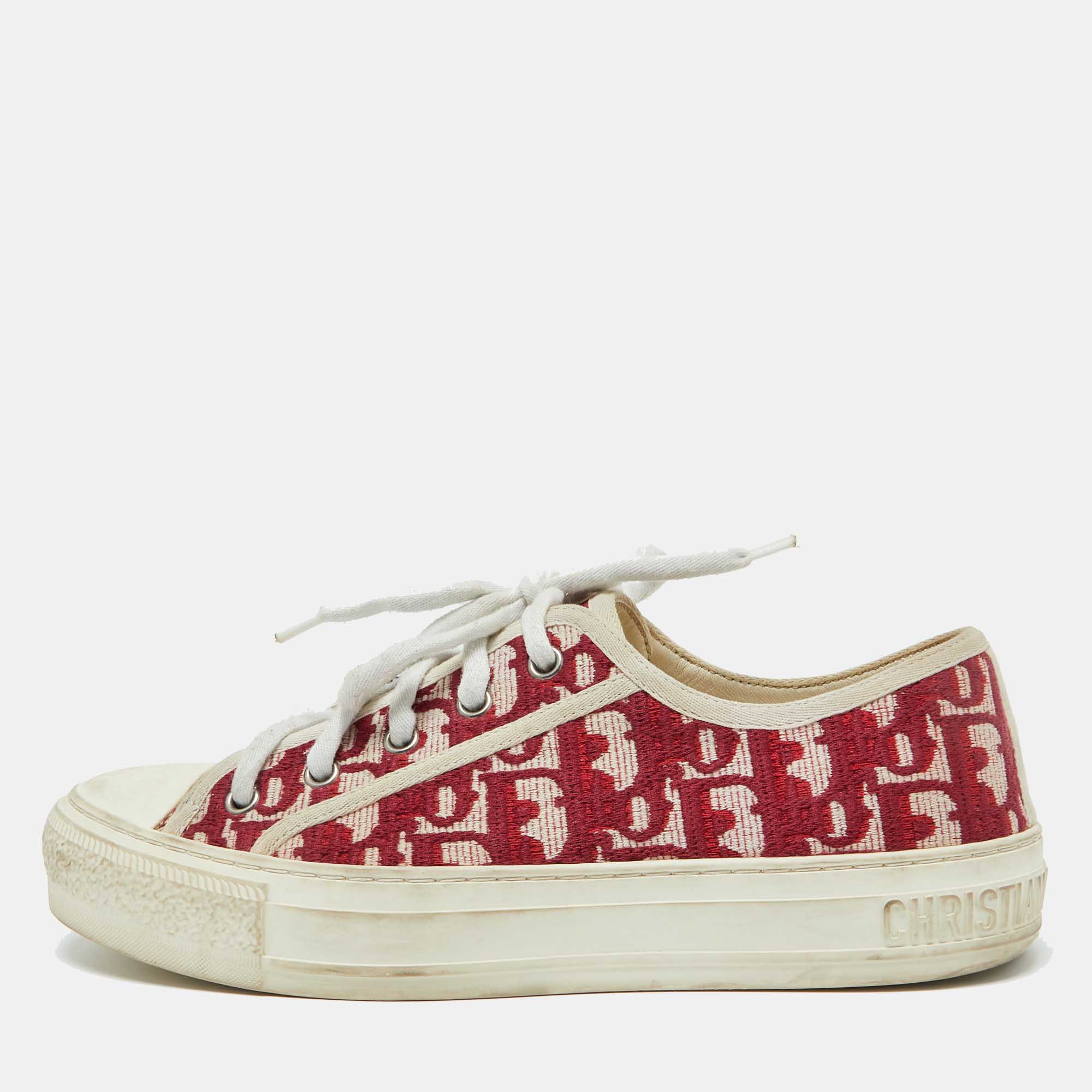 

Dior Red/White Oblique Canvas Walk'n'Dior Low Top Sneakers Size