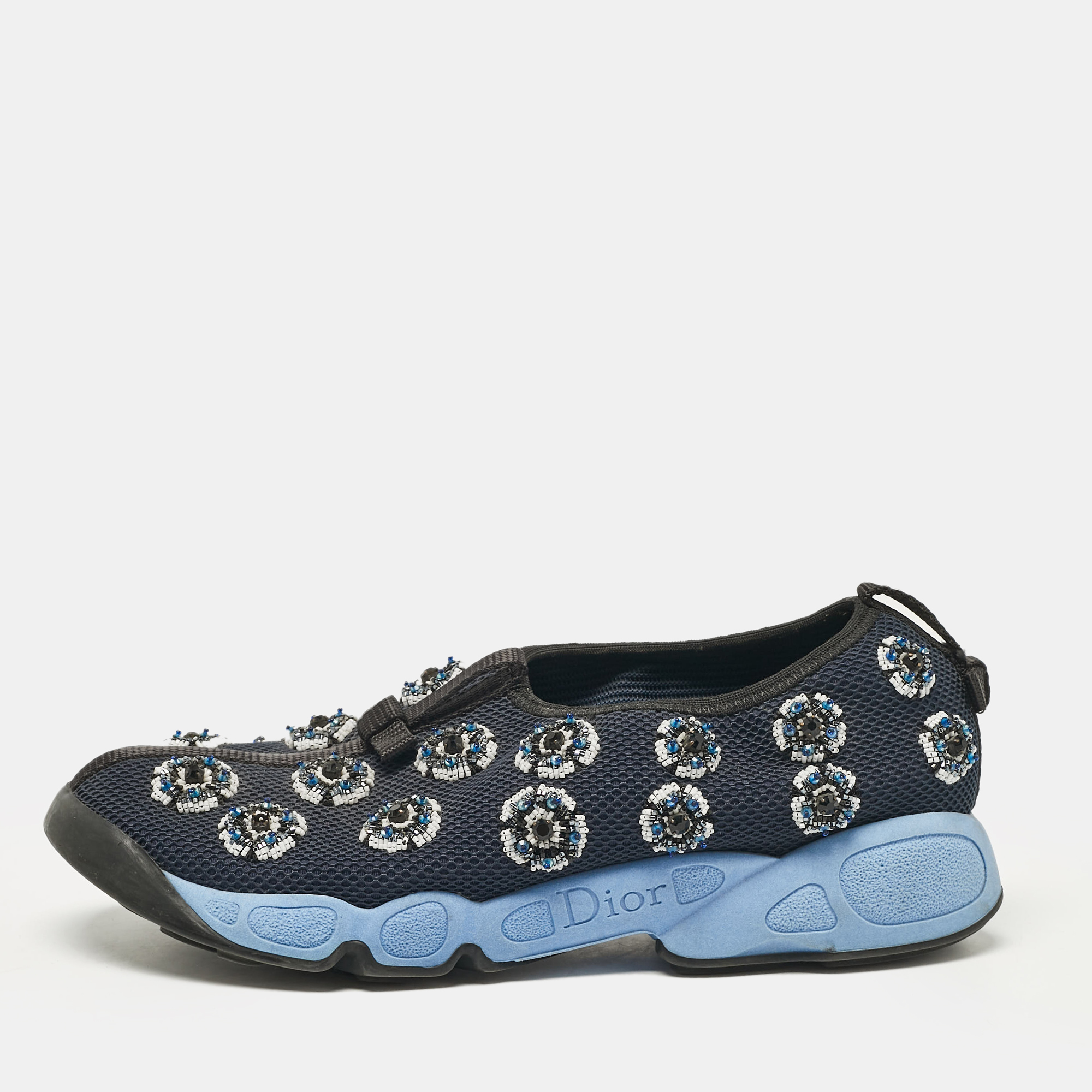 

Dior Blue/Navy Blue Mesh Crystal Embellished Fusion Sneakers Size