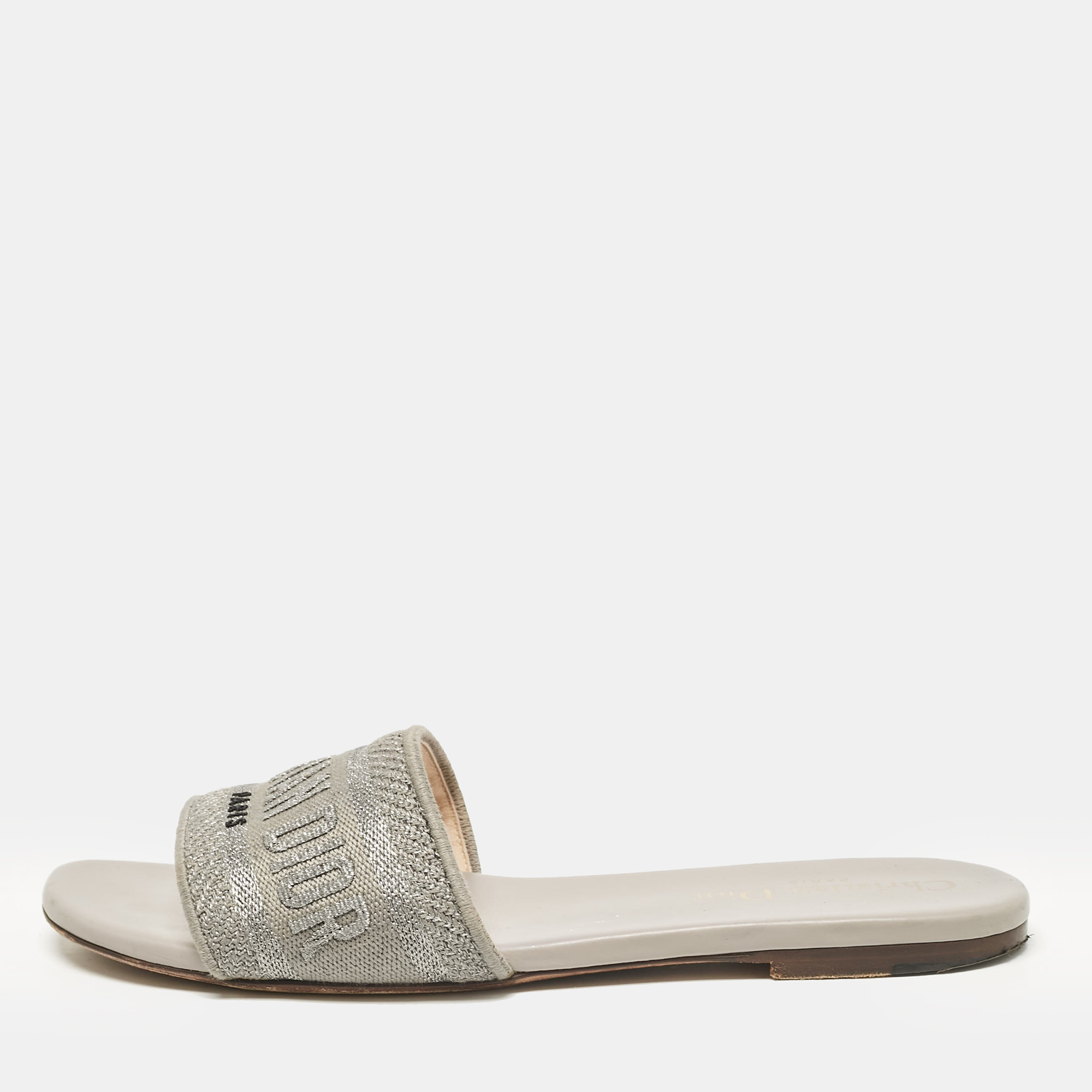 

Dior Grey Canvas Dway Flat Slide Sandals Size