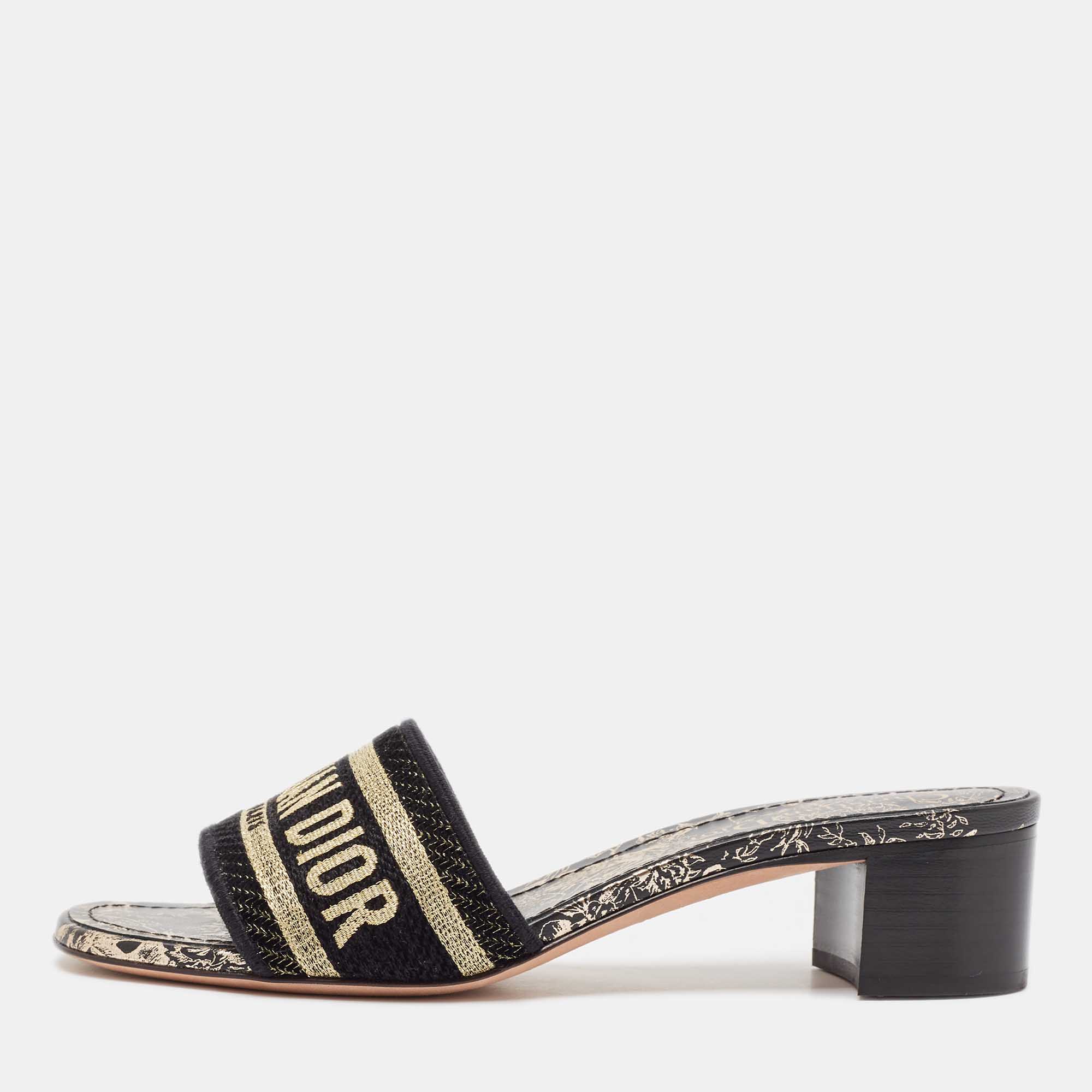 

Dior Gold/Black Canvas Dway Slide Sandals Size