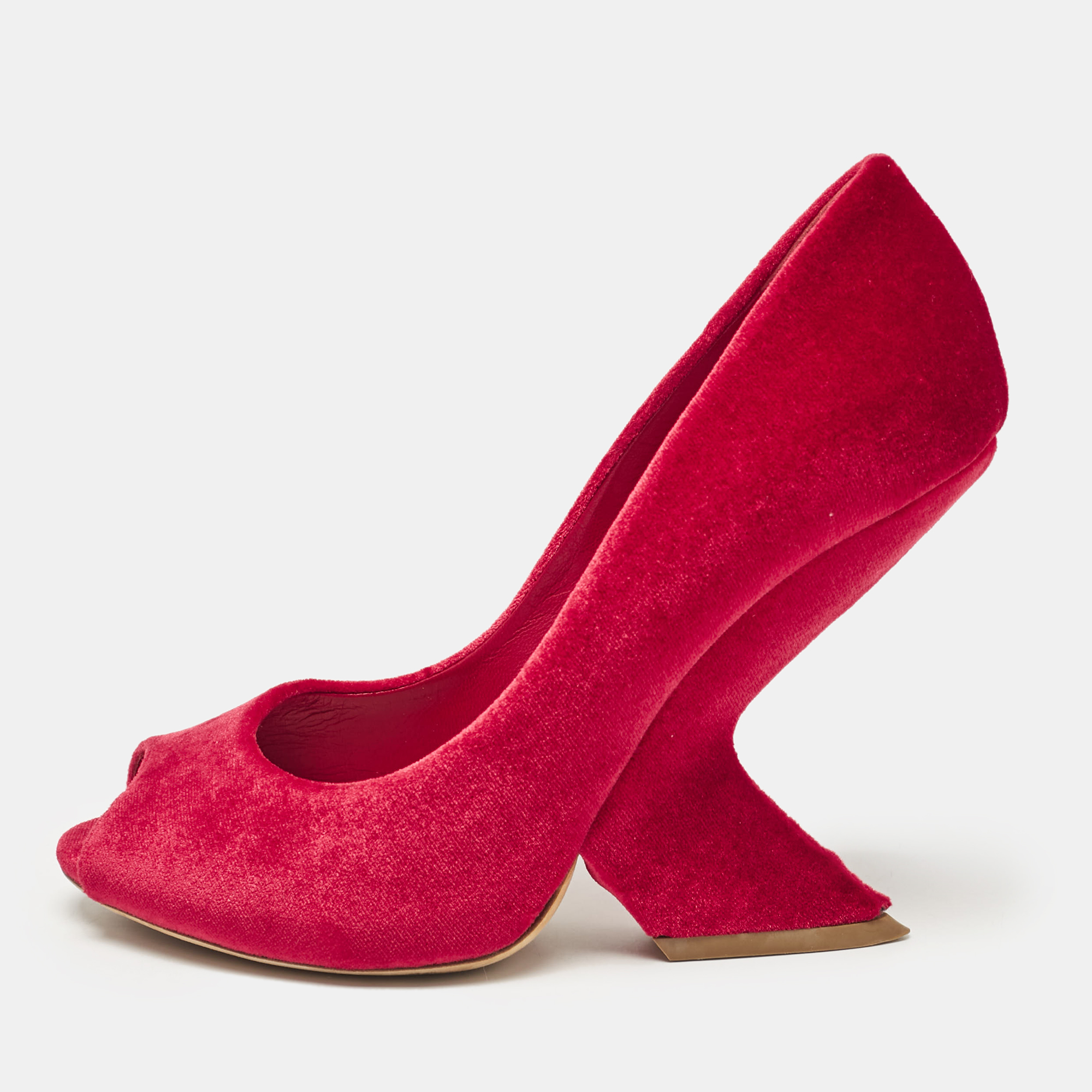 

Dior Red Velvet Peep Toe Wedge Pumps Size