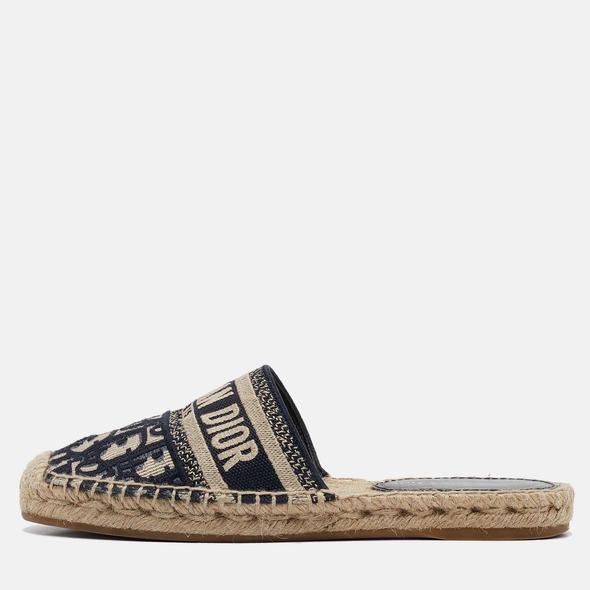 

Dior Navy Blue/White Oblique Canvas Granville Espadrille Mules Size