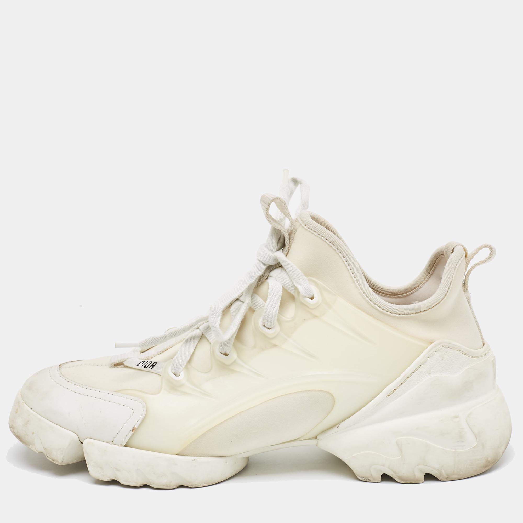 

Dior White/Cream Leather and Fabric D-Connect Sneakers Size