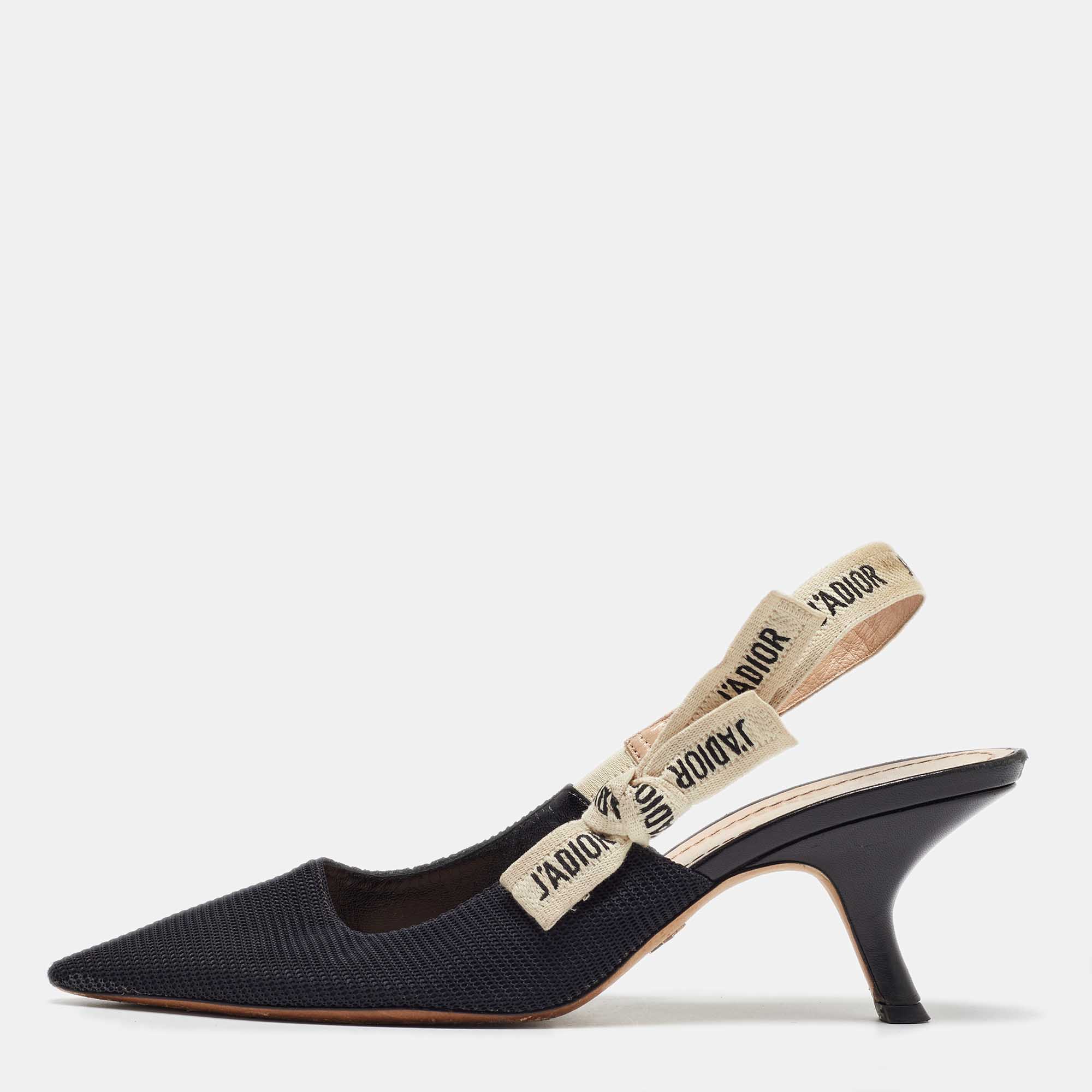 

Dior Black Technical Fabric J'Adior Slingback Pumps Size