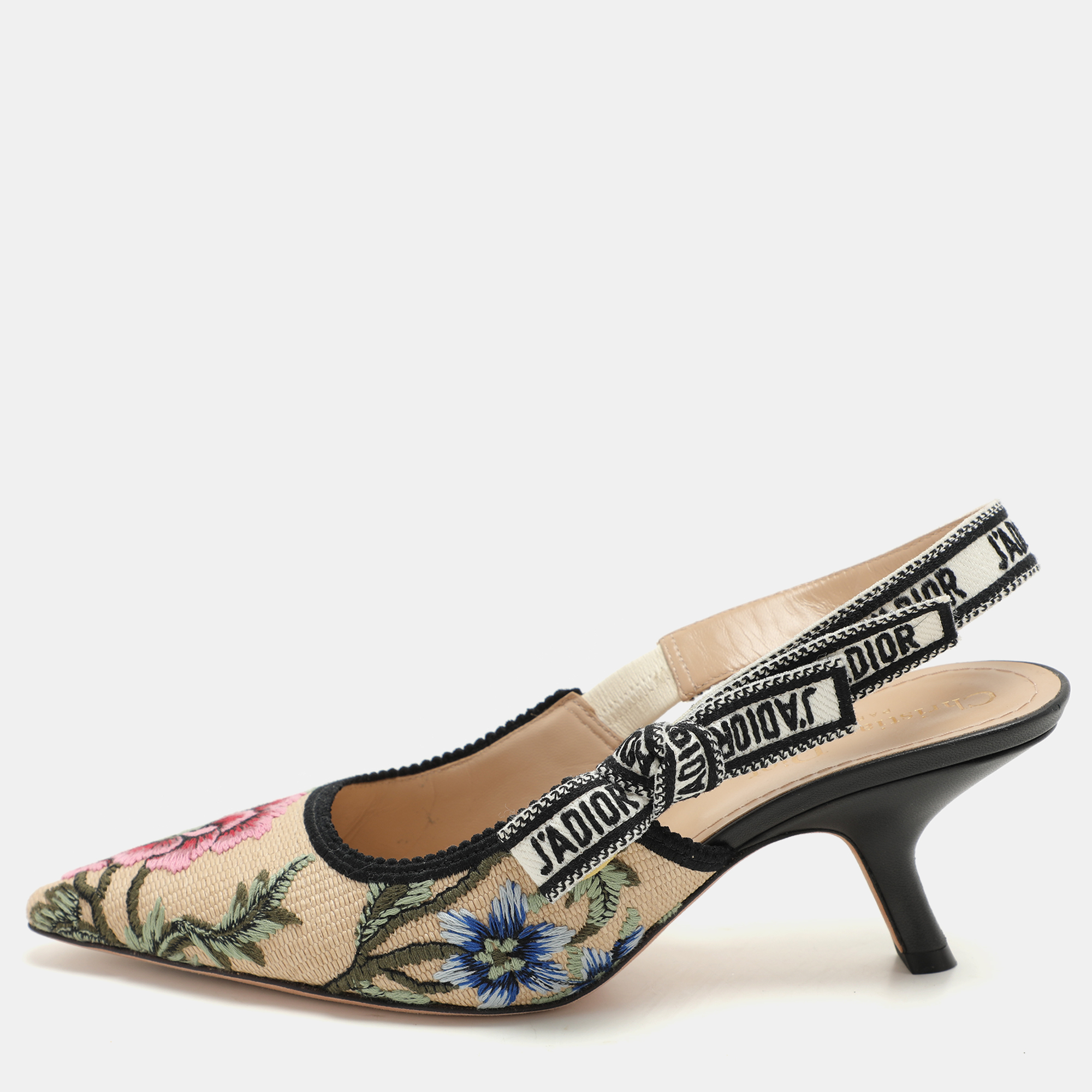 

Dior Multicolor Petites Fleurs Embroidered Raffia J'Adior Pumps Size