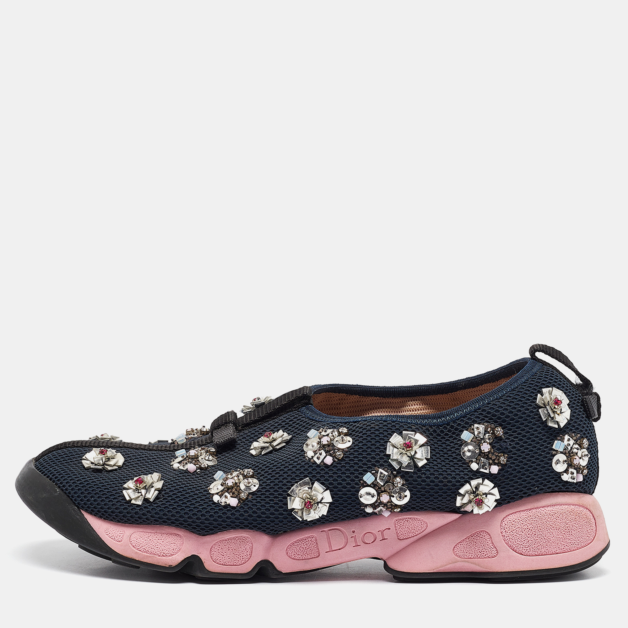 

Dior Navy Blue Embellished Mesh Fusion Sneakers Size