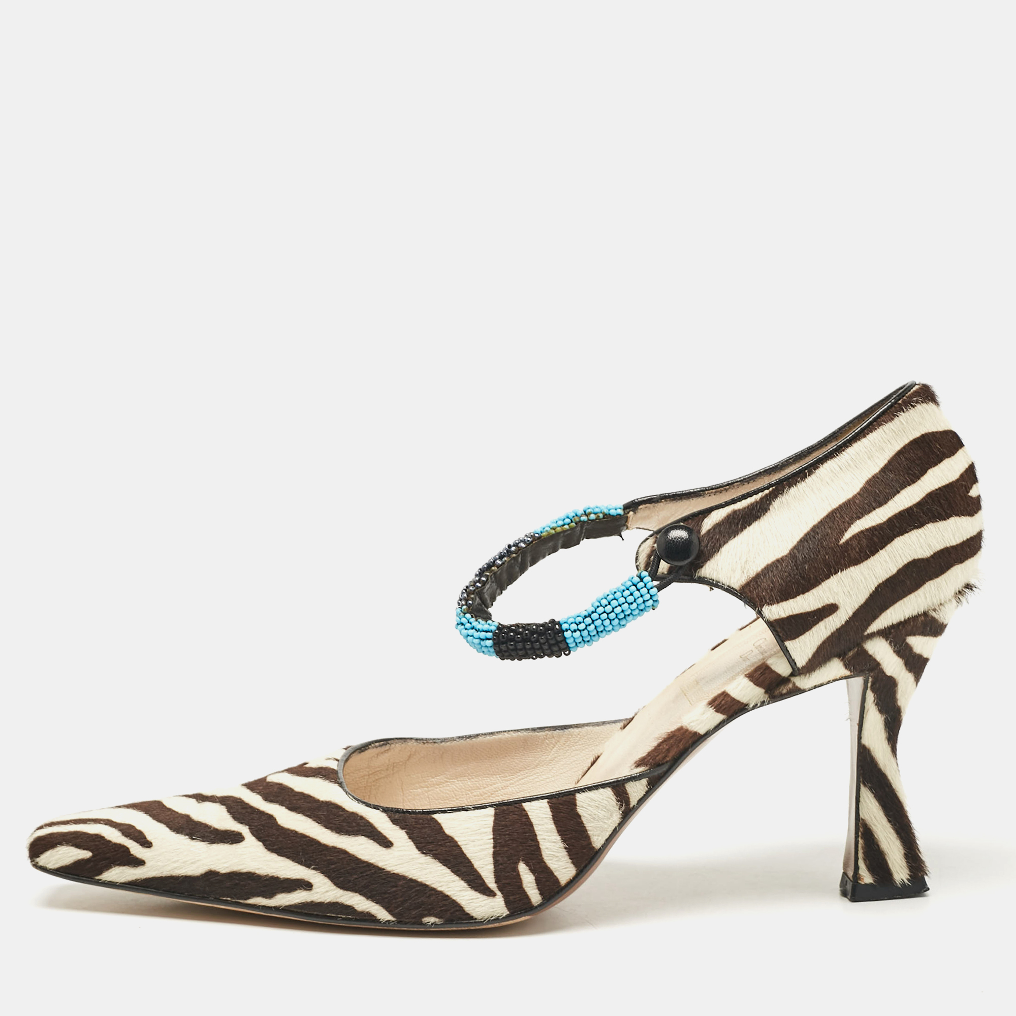 

Dior Brown/White Zebra Print Calf Hair Beaded Pumps Size