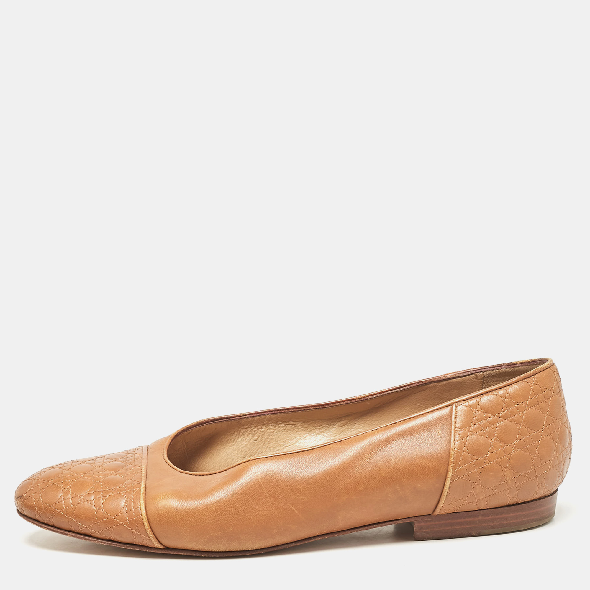 

Dior Brown Quilted Cannage Leather Ballet Flats Size