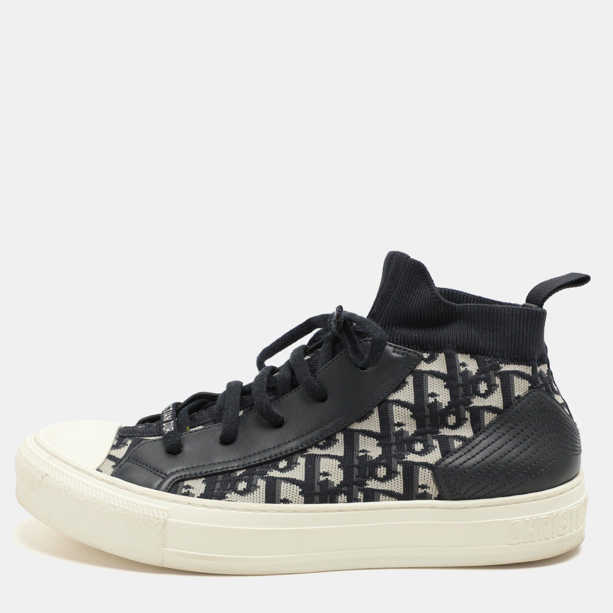 

Dior Navy Blue/Beige Oblique Knit Fabric and Leather Walk'n'Dior Mid Top Sneakers Size