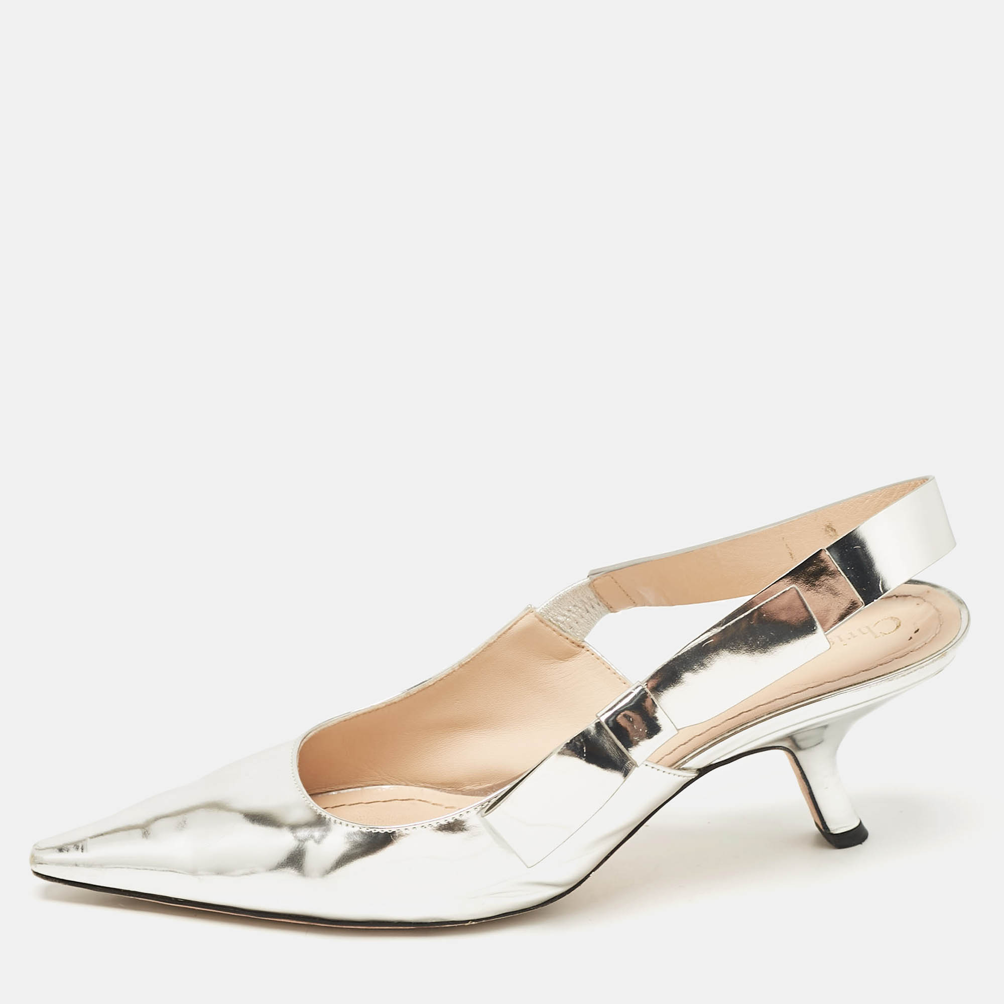 

Dior Silver Leather Sweet-D Slingback Pumps Size