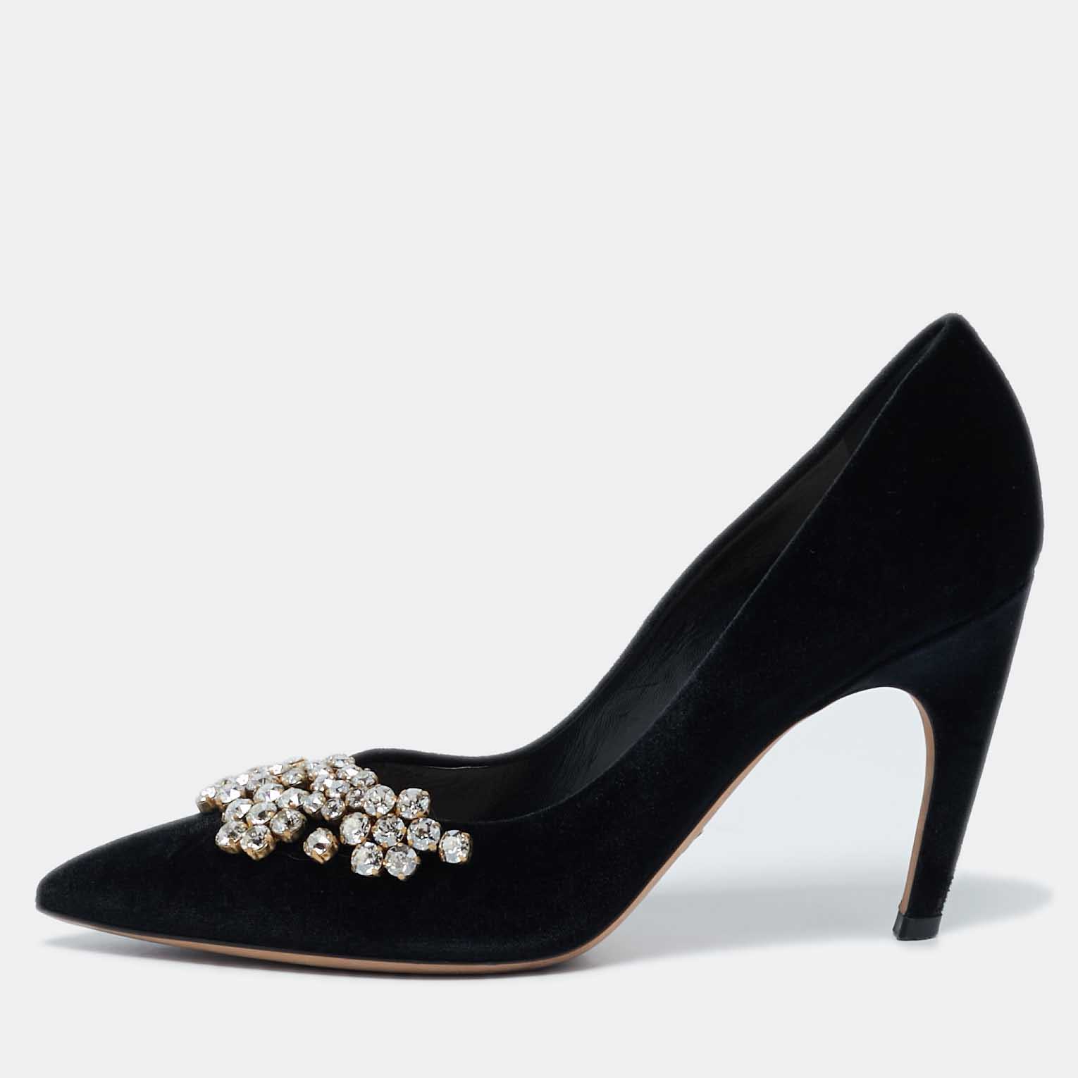 

Dior Black Velvet Crystal Embellished Dior Soul Pumps Size