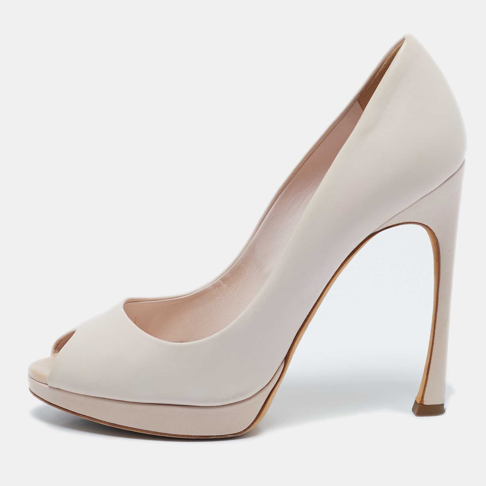 

Dior Beige Leather Miss Dior Peep Toe Pumps Size