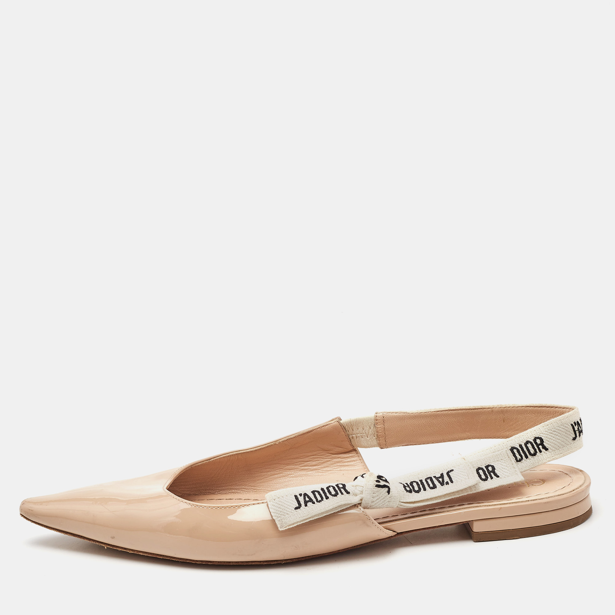 

Dior Beige Patent Leather J'adior Slingback Flats Size