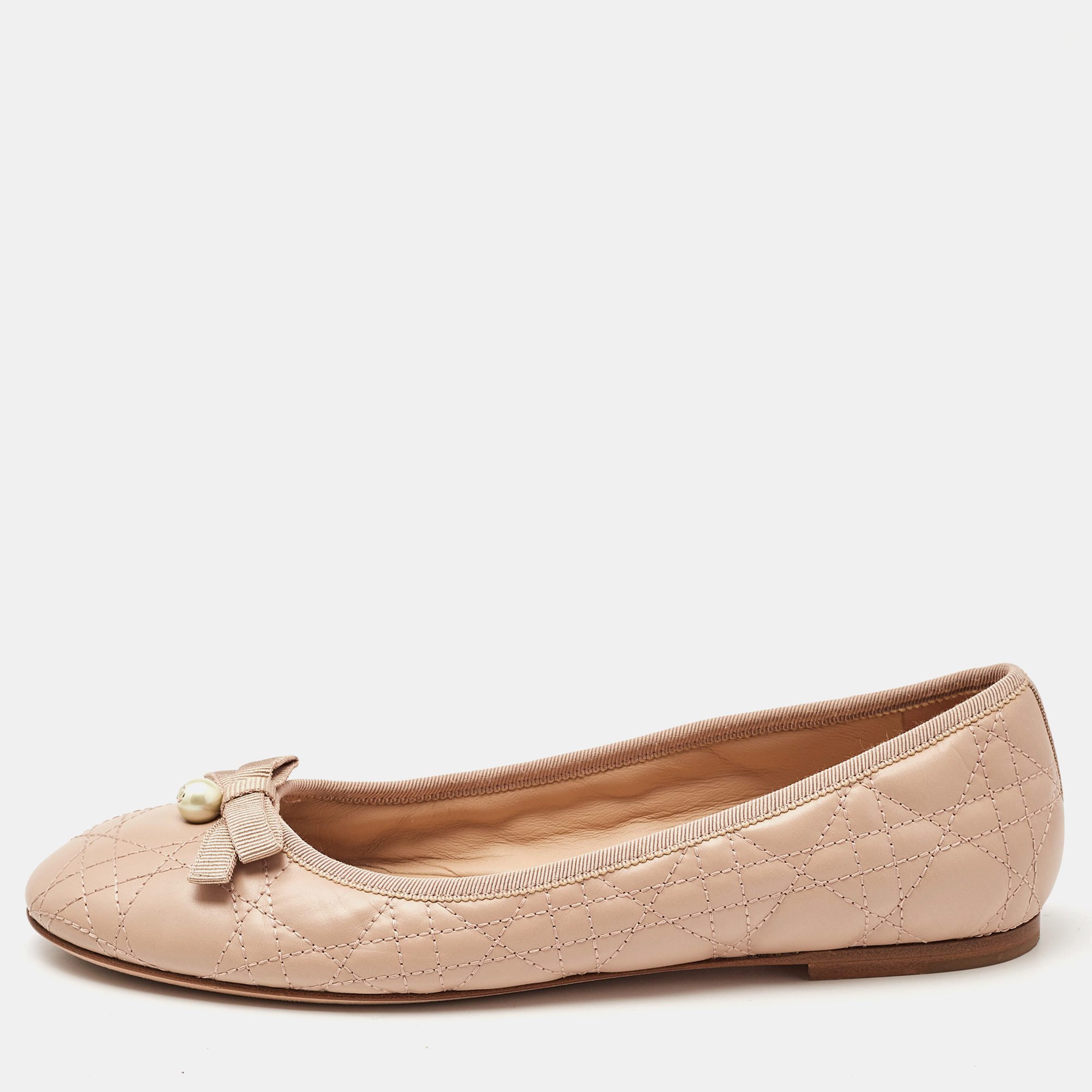 

Dior Beige Cannage Leather Pearl Bow Ballet Flats Size