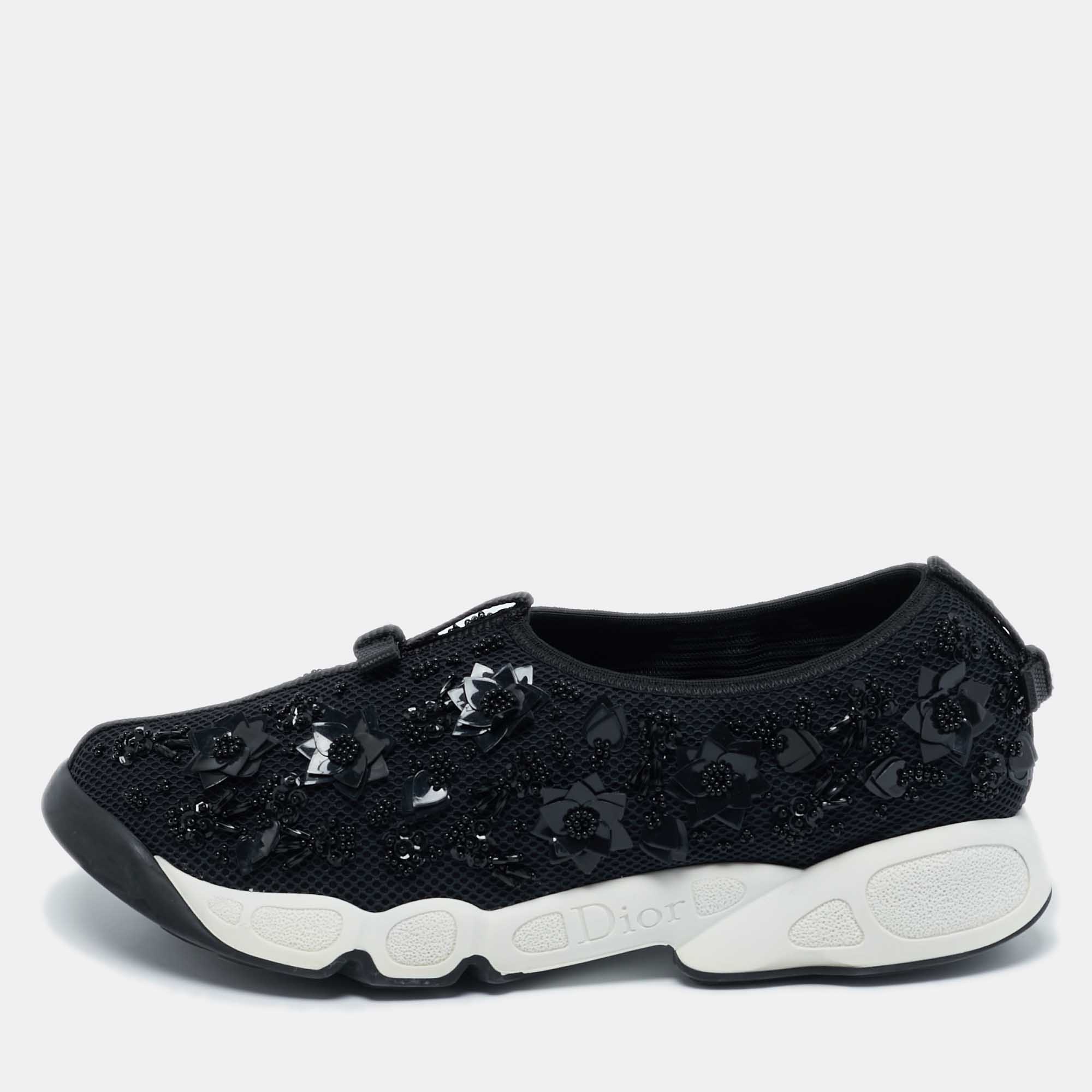 

Dior Black Embellished Mesh Fusion Sneakers Size