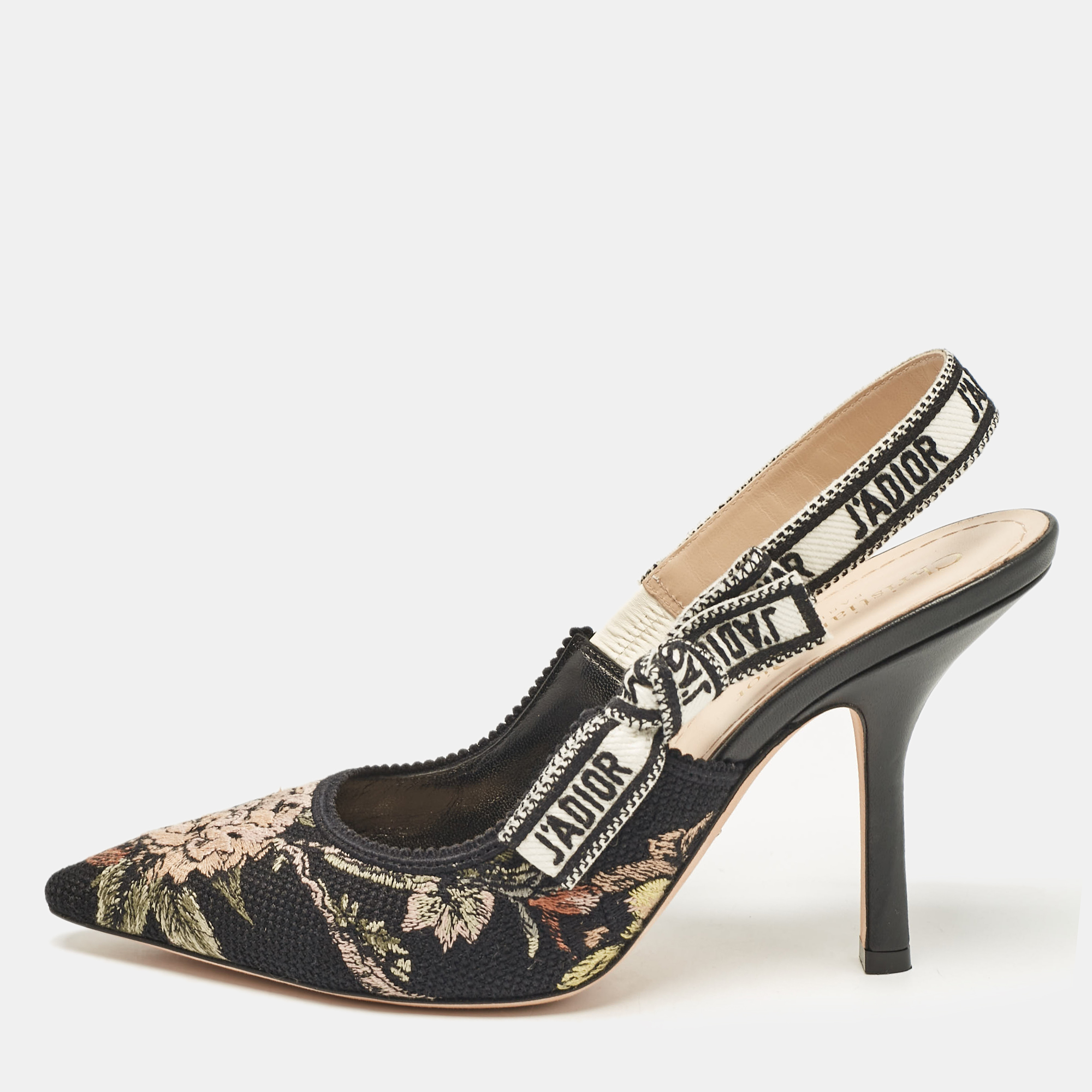 

Dior Multicolor Floral Embroidered Fabric J'Adior Slingback Pumps Size