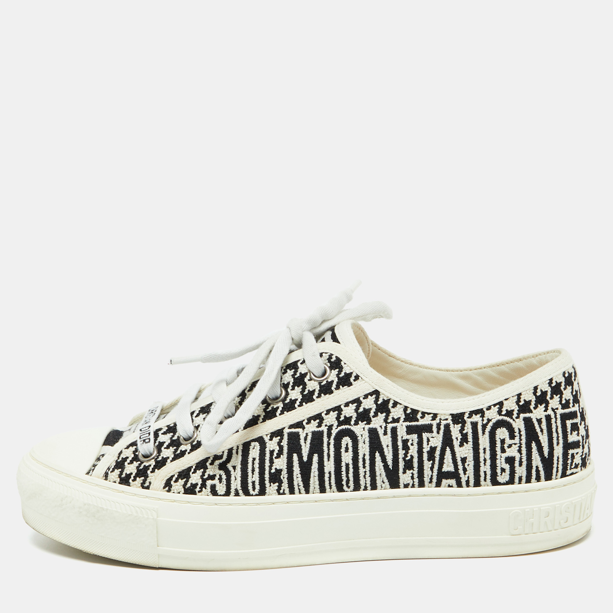 

Dior White/Black Houndstooth Fabric Walk‘N’ Dior Low Top Sneakers Size