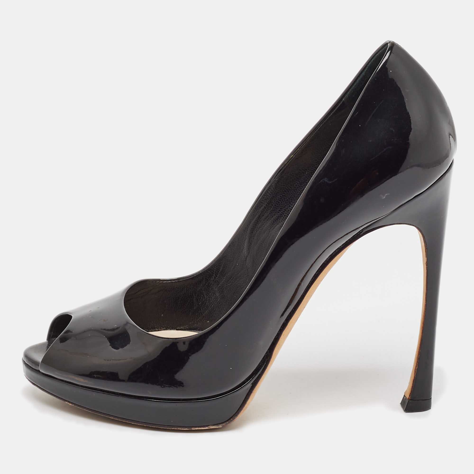 

Dior Black Patent Leather Peep Toe Platform Pumps Size