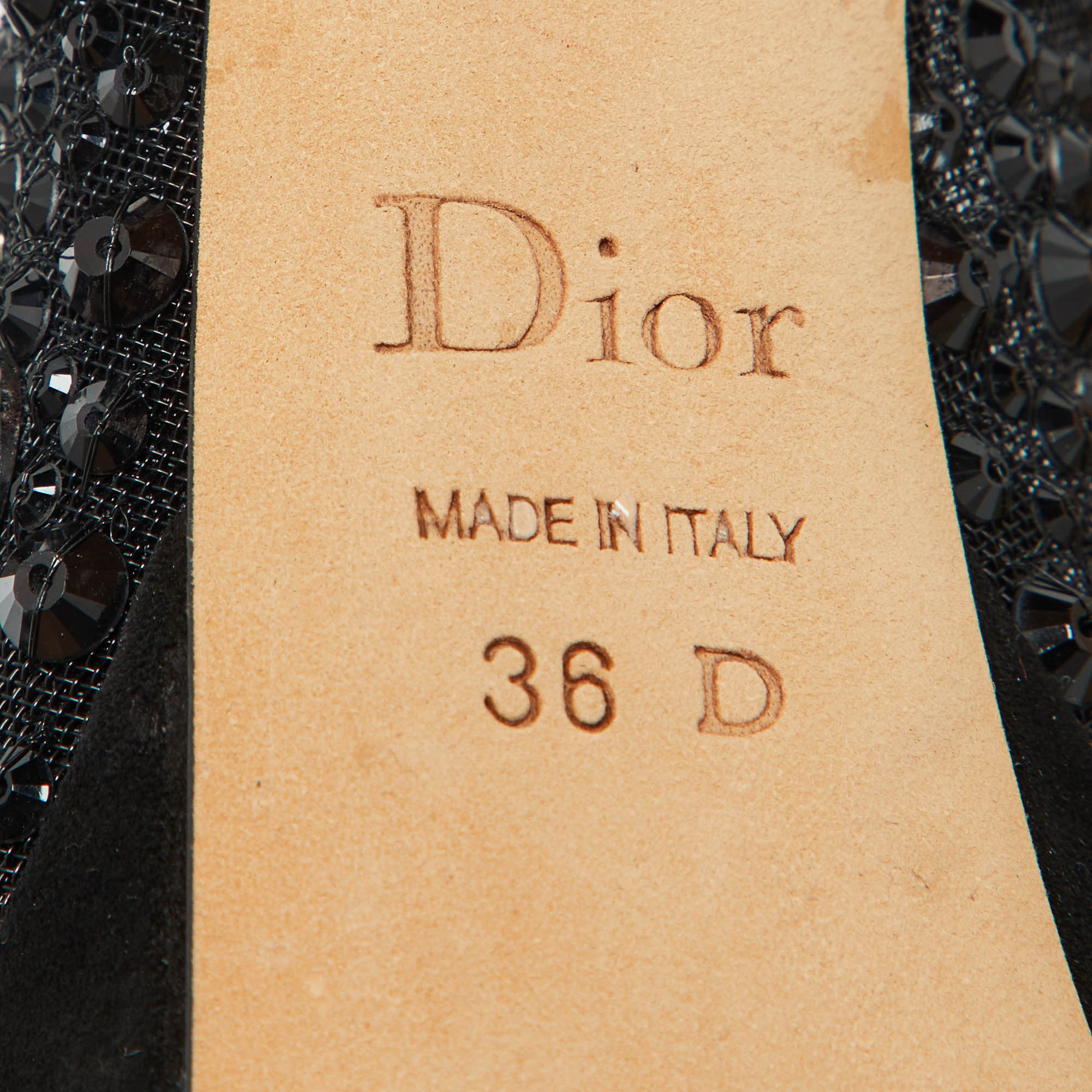 Dior Black Suede and Mesh Crystal Embellished Peep Toe Platform Pumps Size 36 