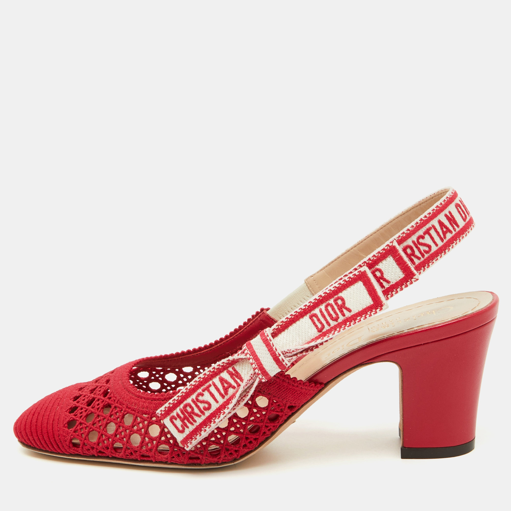 

Dior Red Cannage Fabric Dior & Moi Slingback Pumps Size