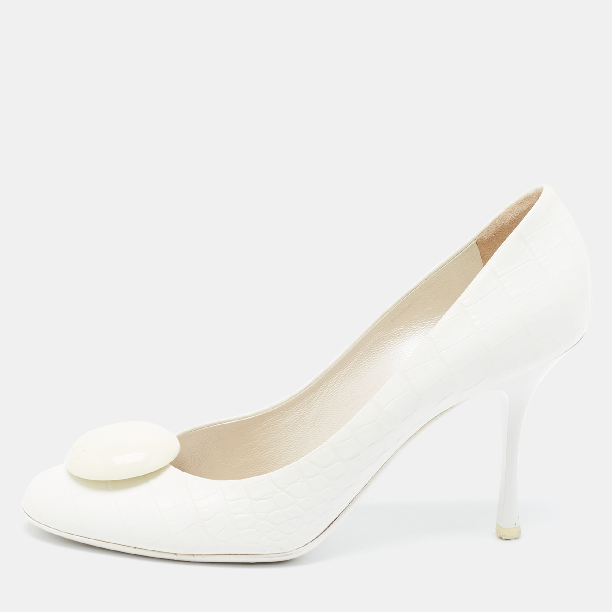 

Dior White Croc Embossed Leather Round Toe Pumps Size