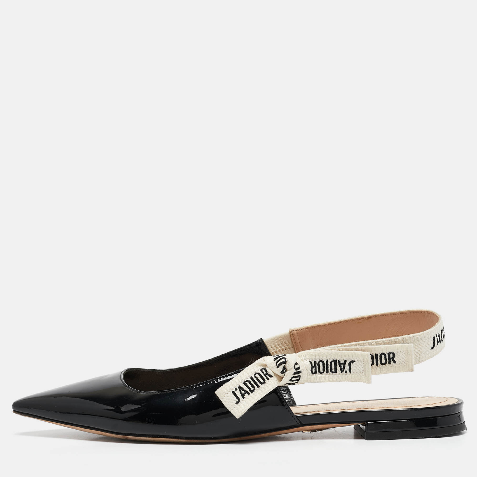 

Dior Black Patent Leather J'Adior Slingback Flats Size