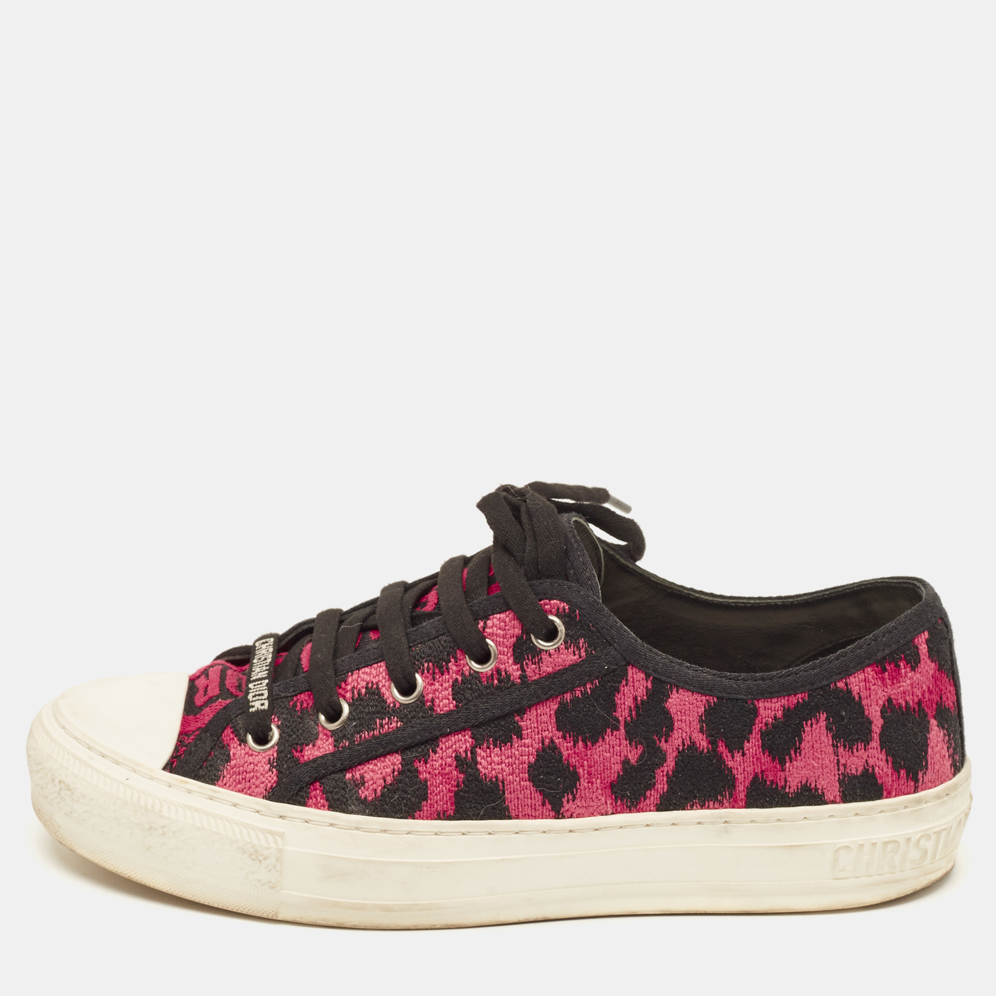 

Dior Pink/Black Leopard Print Canvas Walk'n'Dior Sneakers Size