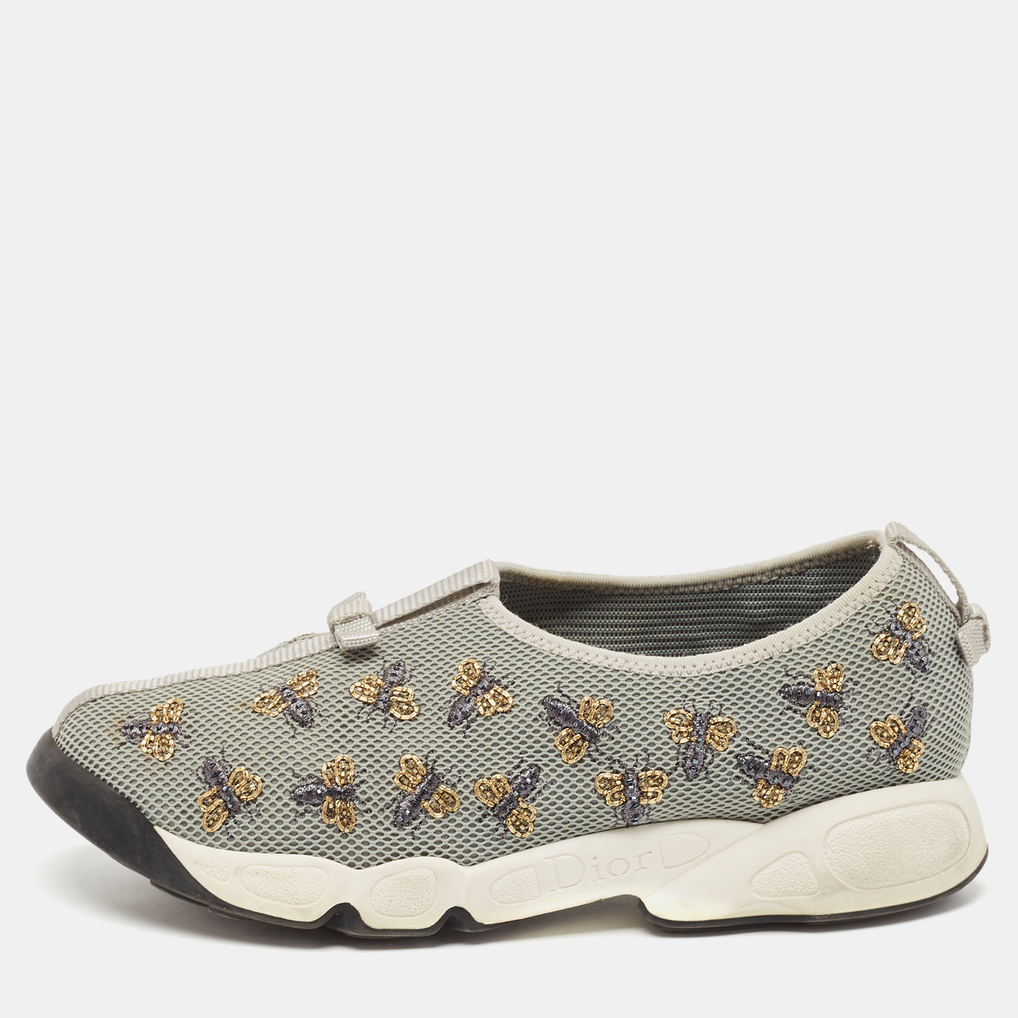 

Dior Grey Mesh Fusion Bee Embellished Slip On Sneakers Size