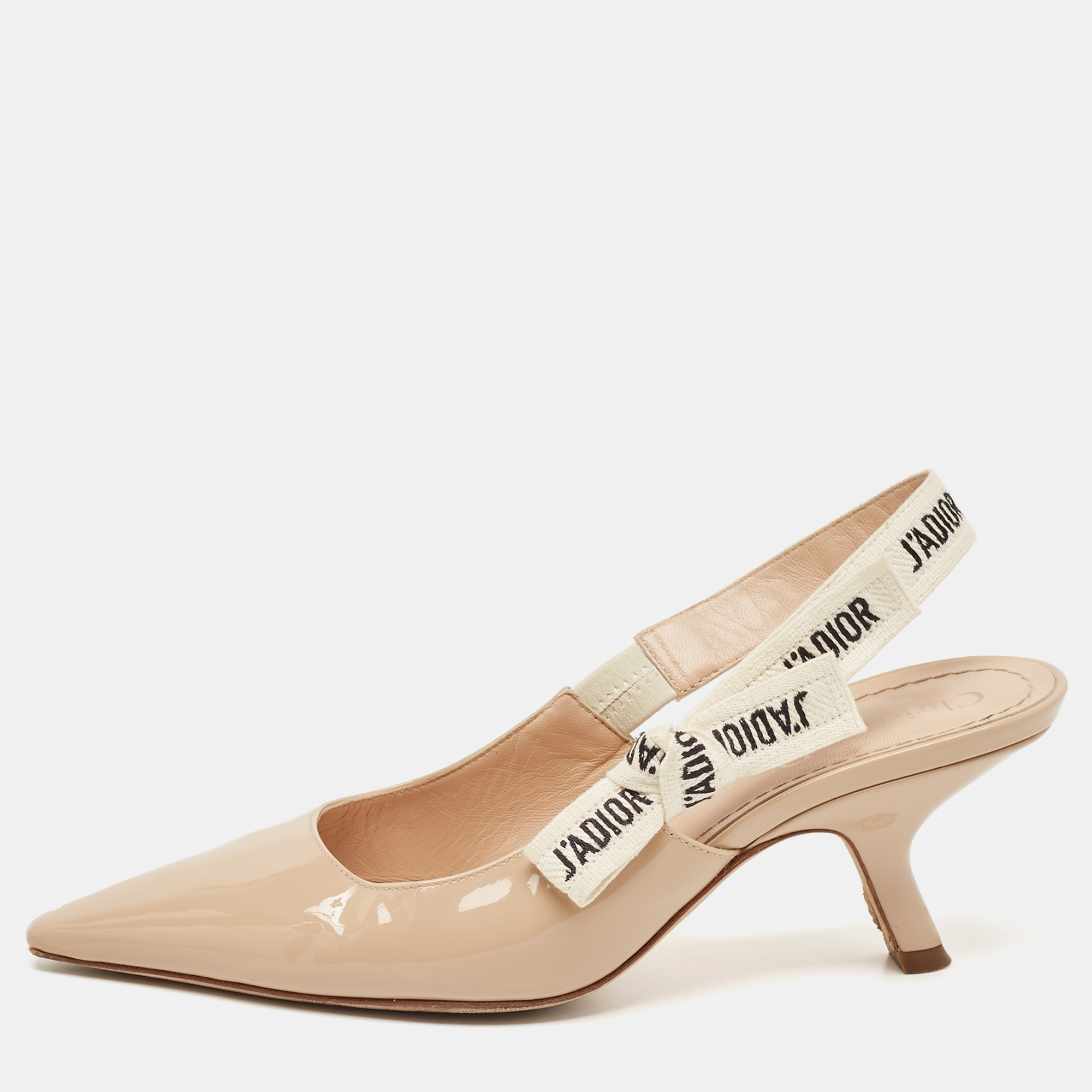 

Dior Beige Patent Leather J'Adior Slingback Pumps Size