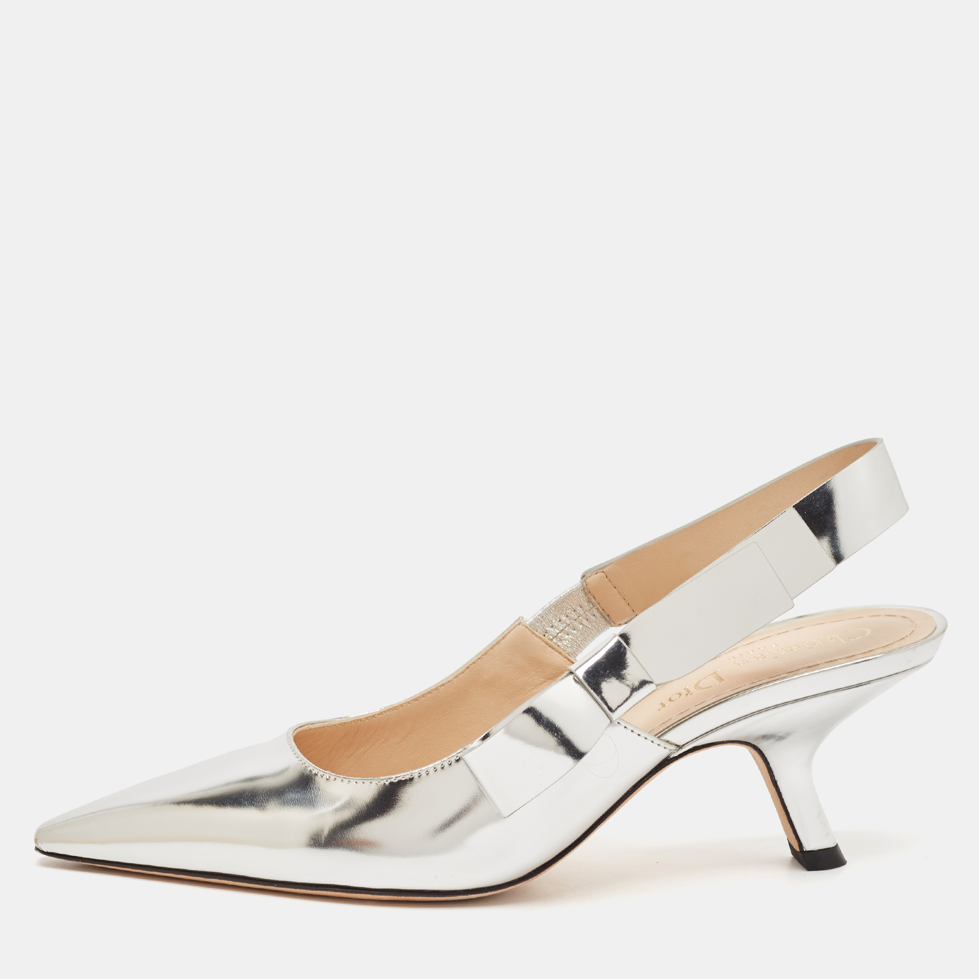 

Dior Silver Leather Sweet-D Slingback Pumps Size