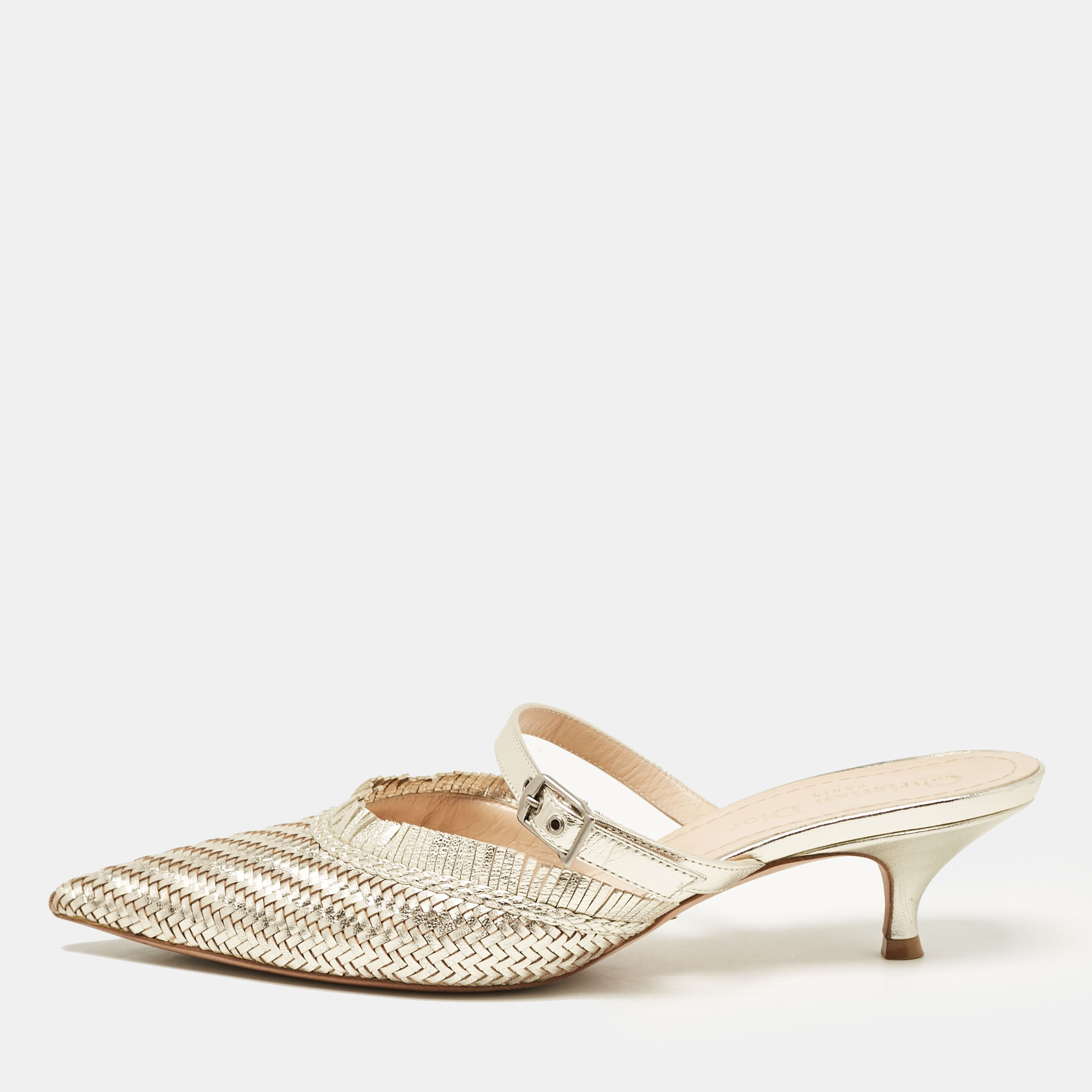 

Dior Gold Woven Leather Teddy-D Mules Size