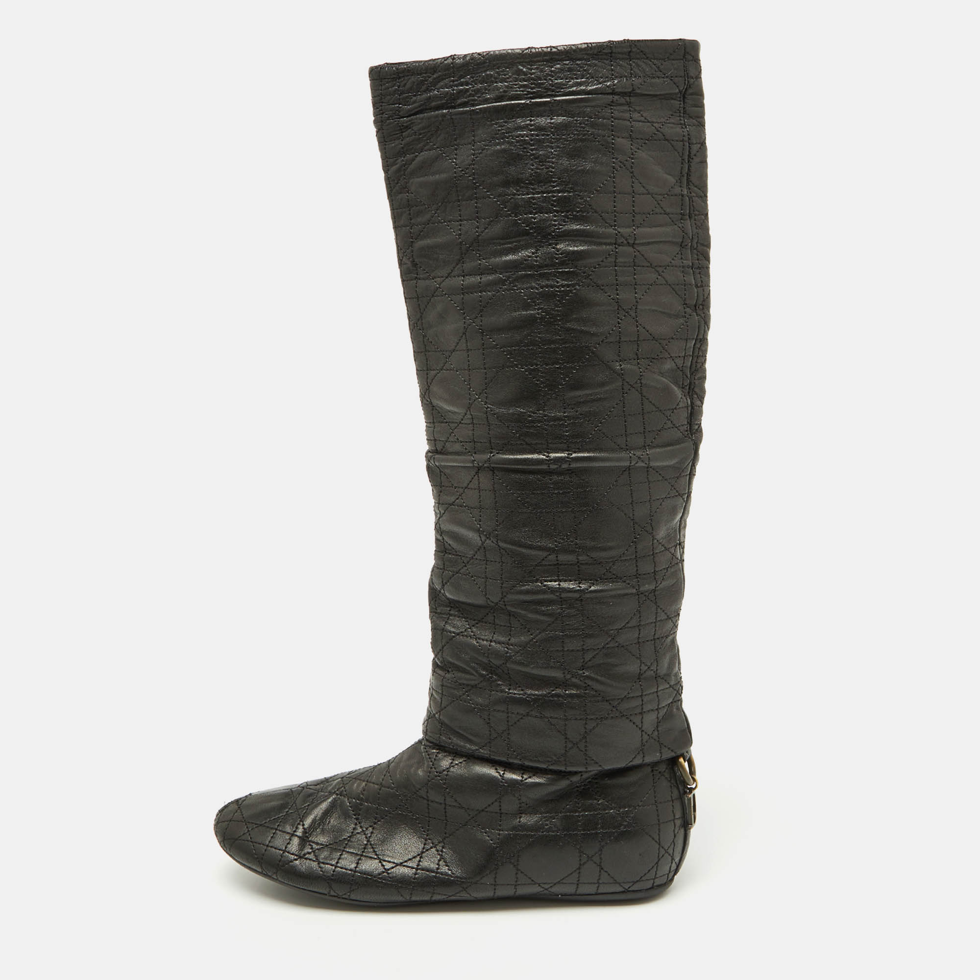 

Dior Black Cannage Quilted Leather Knee Length Boots Size